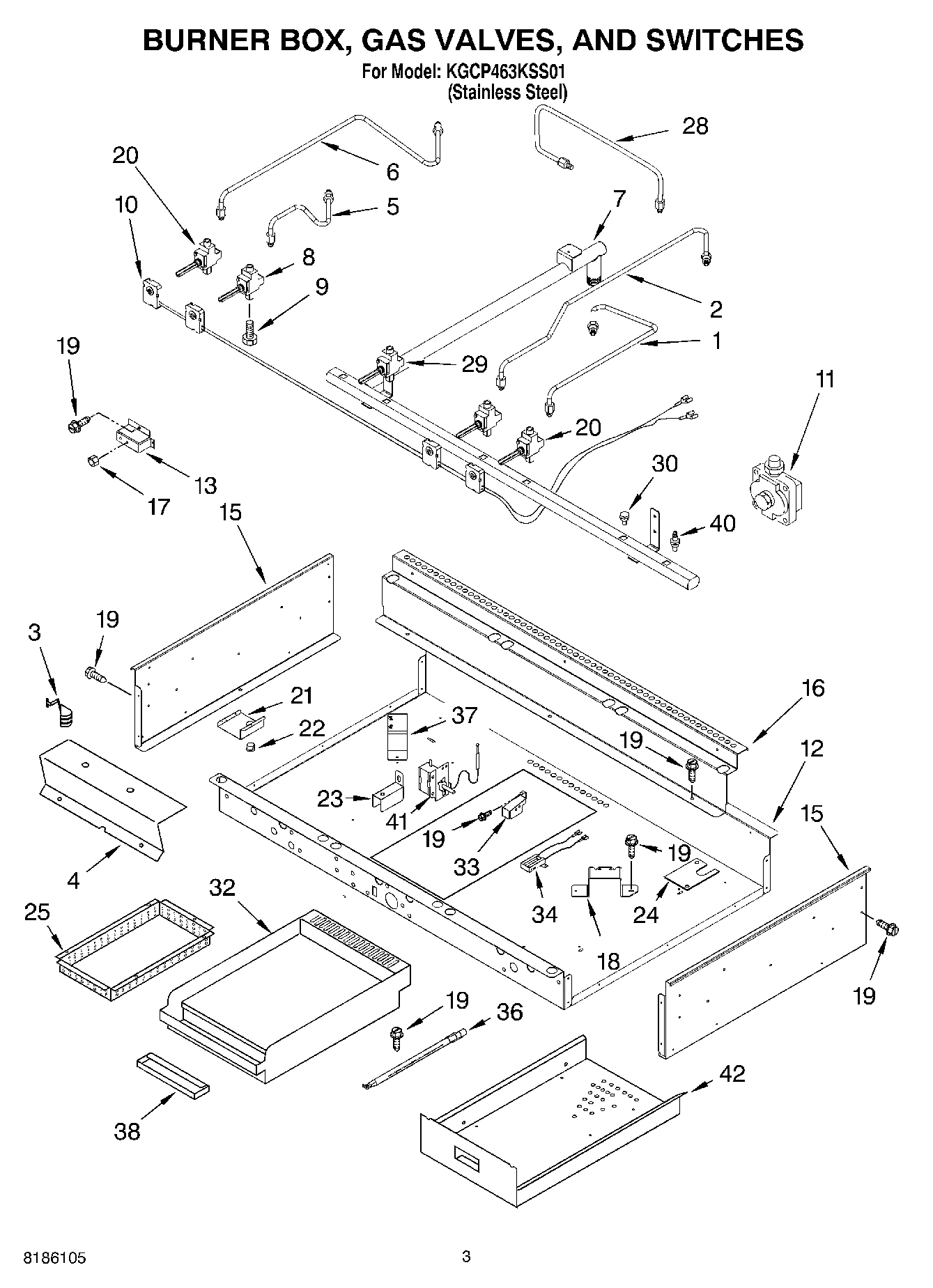 02 - BURNER BOX, GAS VALVES, AND SWITCHES