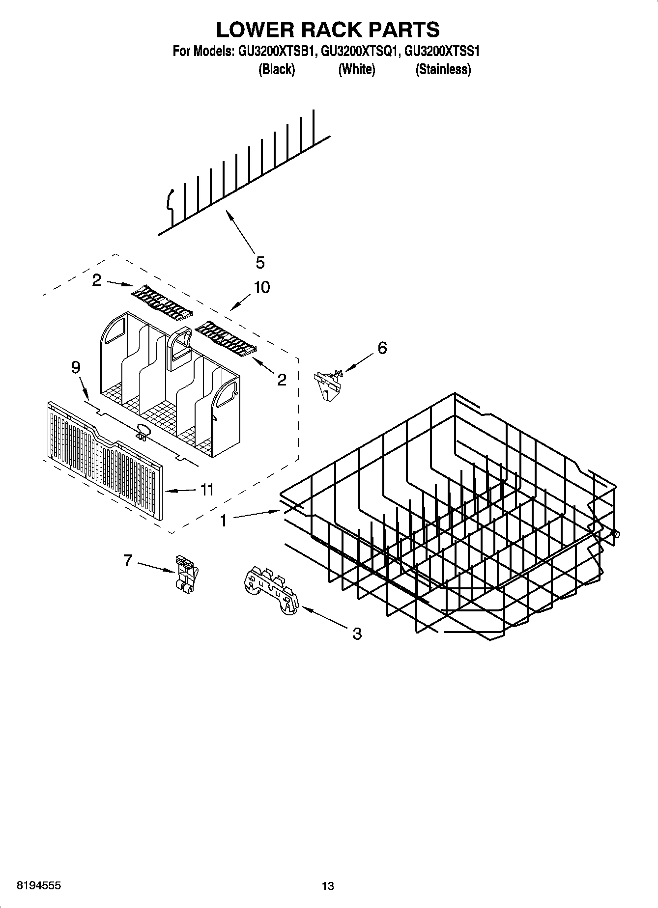 11 - LOWER RACK PARTS, OPTIONAL PARTS (NOT INCLUDED)