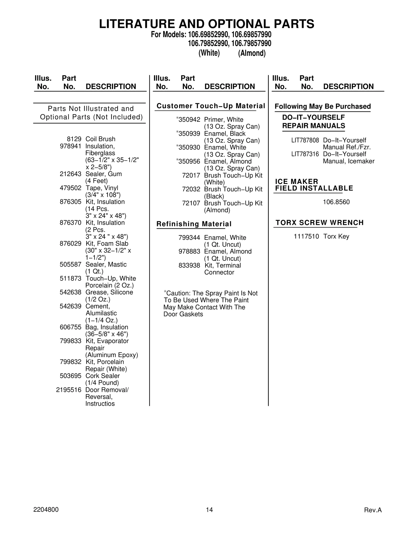 LITERATURE AND OPTIONAL PARTS