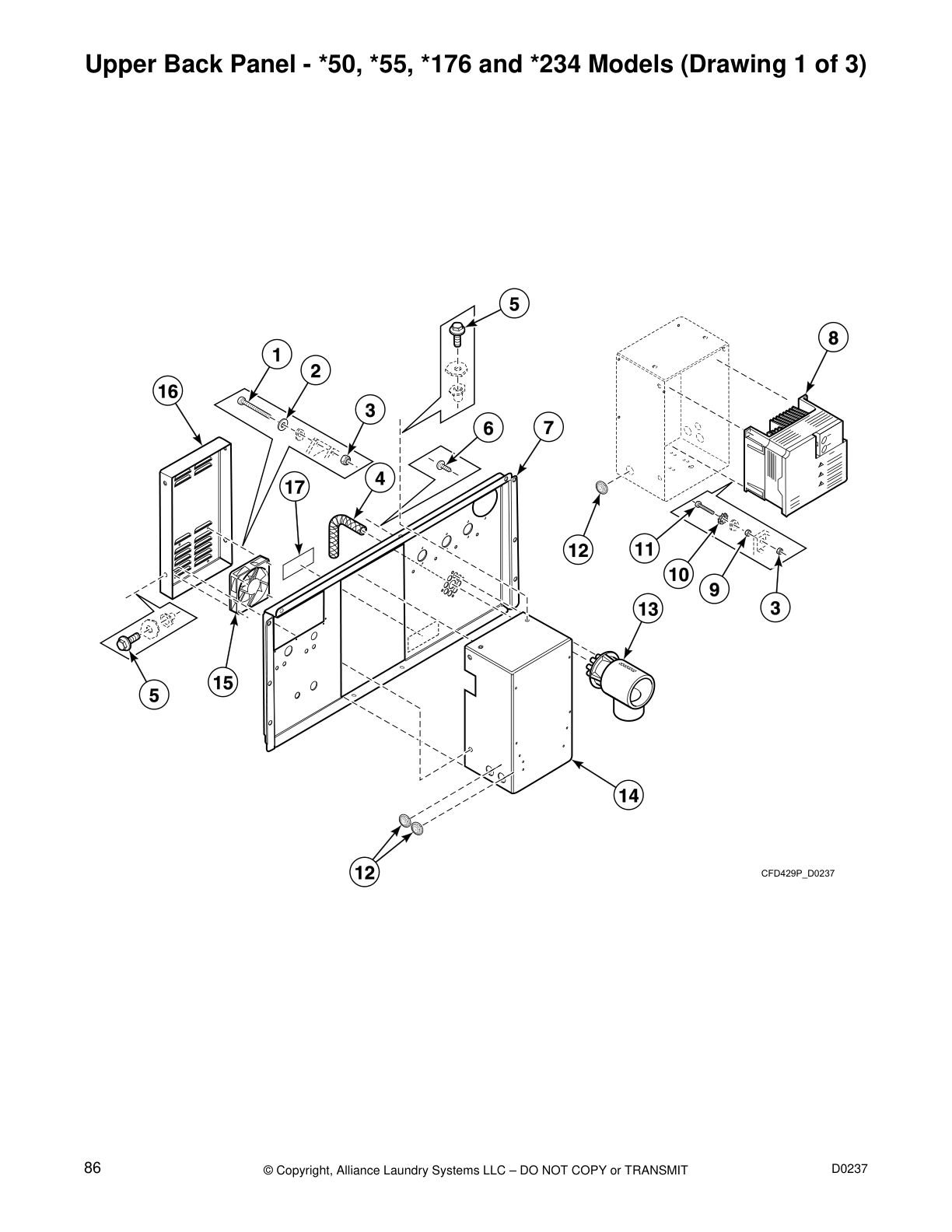 Upper Back Panel - *50, *55, *176 and *234 Models (Drawing 1 of 3)