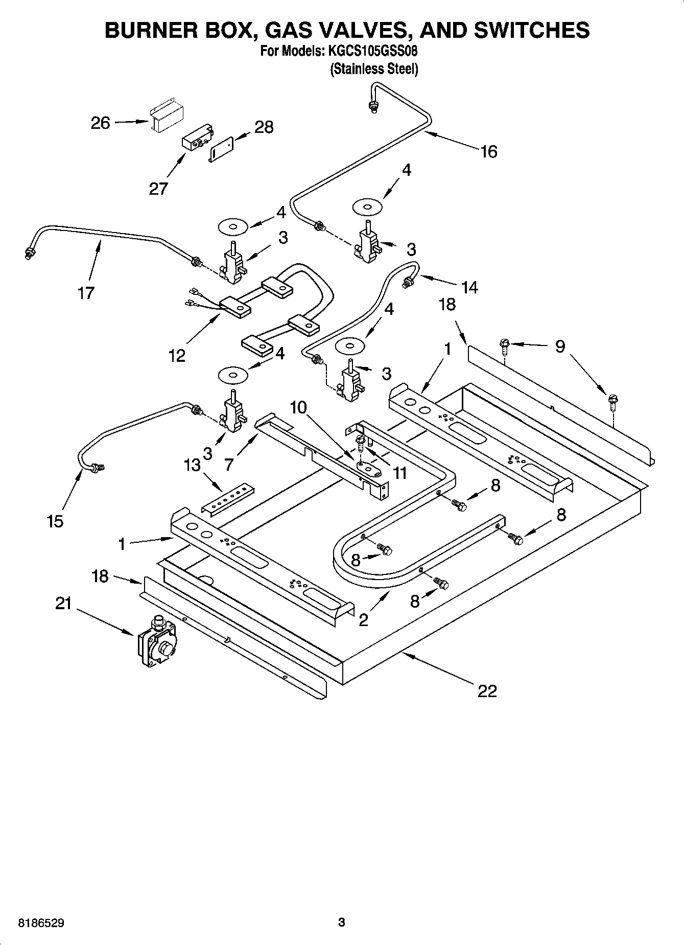 02 - BURNER BOX, GAS VALVES, AND SWITCHES, OPTIONAL PARTS