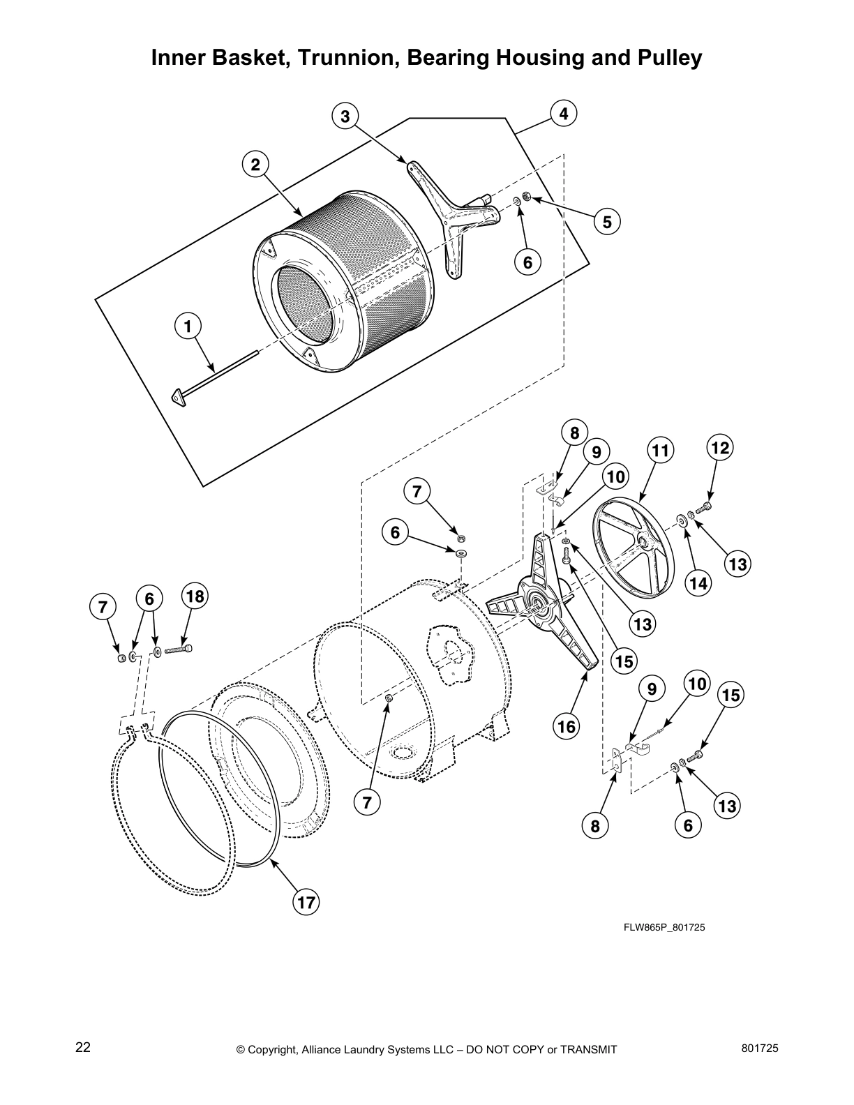 Inner Basket, Trunnion, Bearing Housing and Pulley