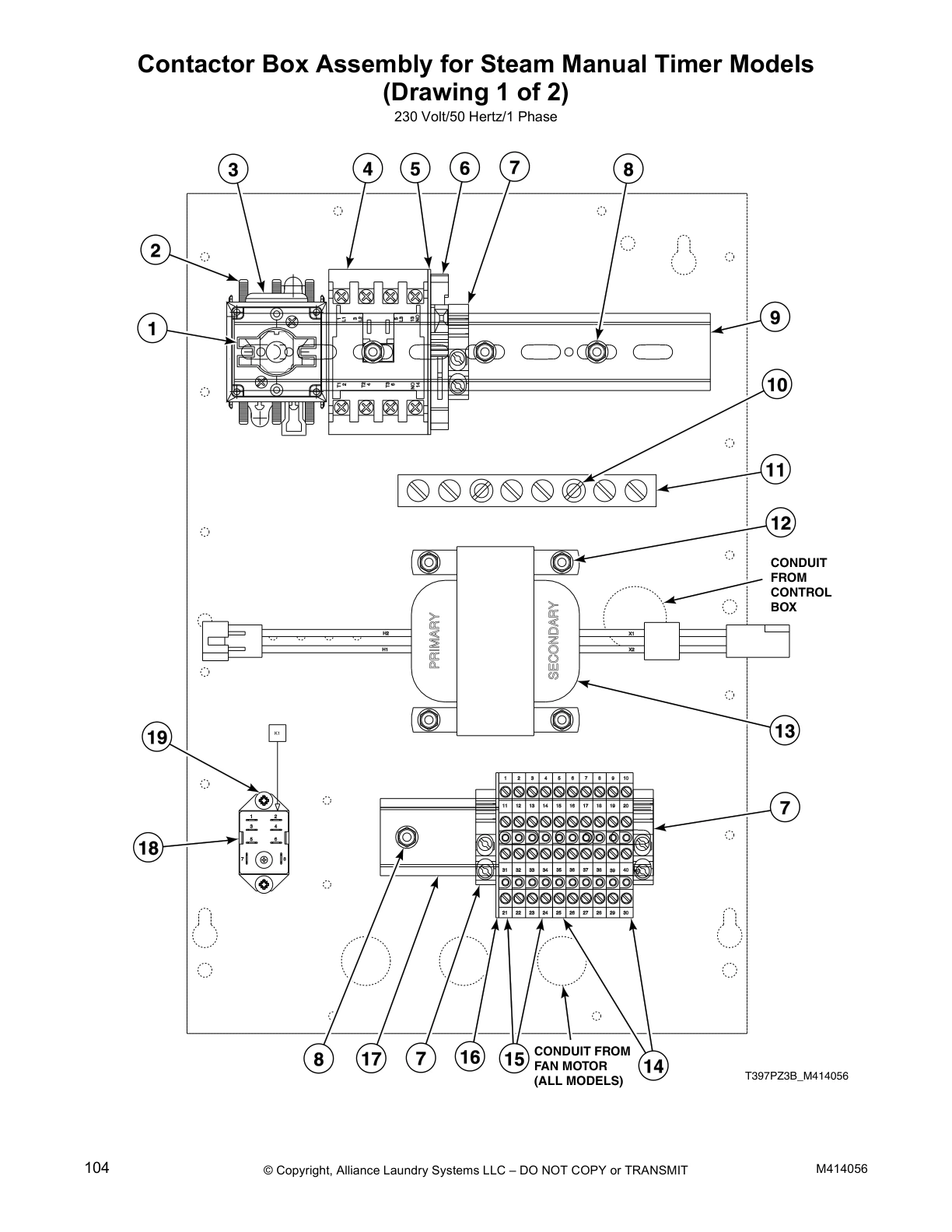 Contactor Box Assembly for Steam Manual Timer Models 
(Drawing 1 of 2)