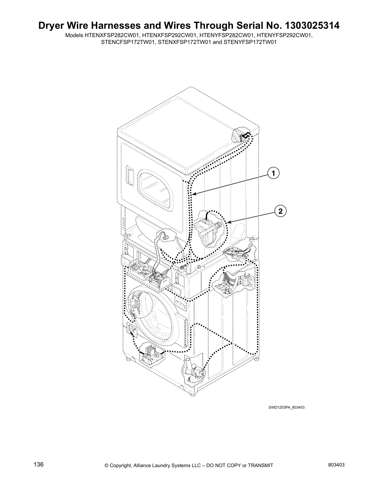 Dryer Wire Harnesses and Wires Through Serial No. 1303025314