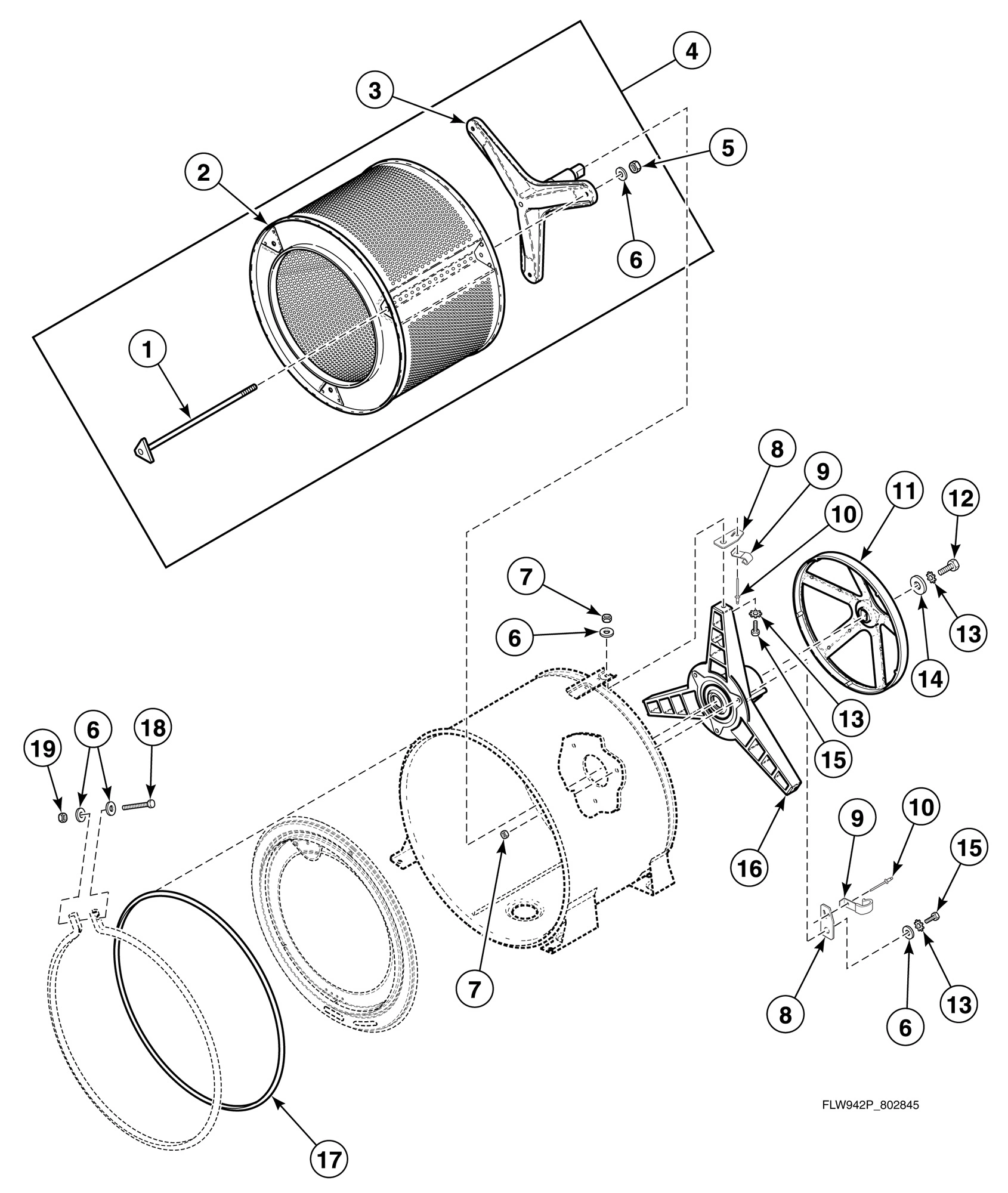 Inner Basket, Trunnion, Bearing Housing and Pulley