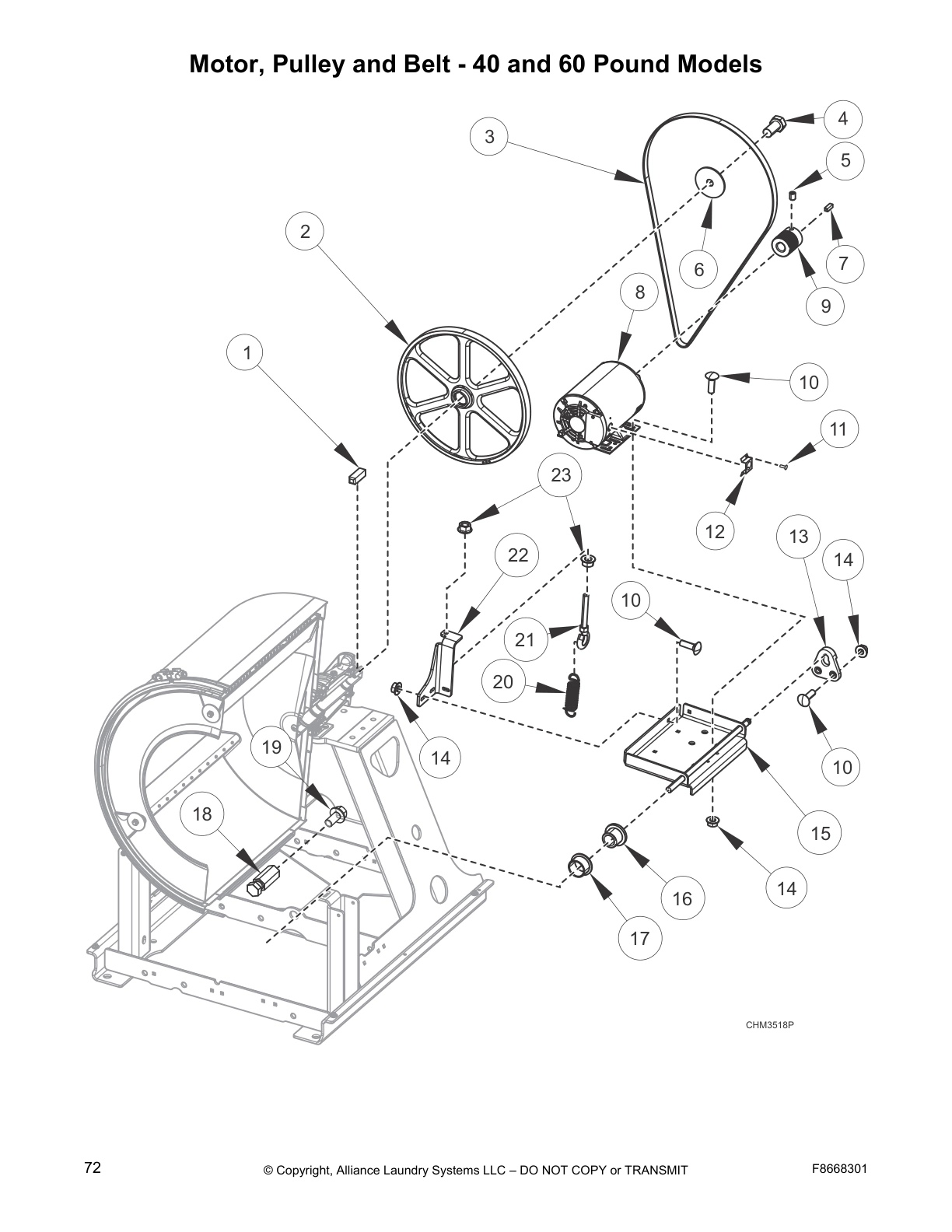 Motor, Pulley and Belt - 40 and 60 Pound Models