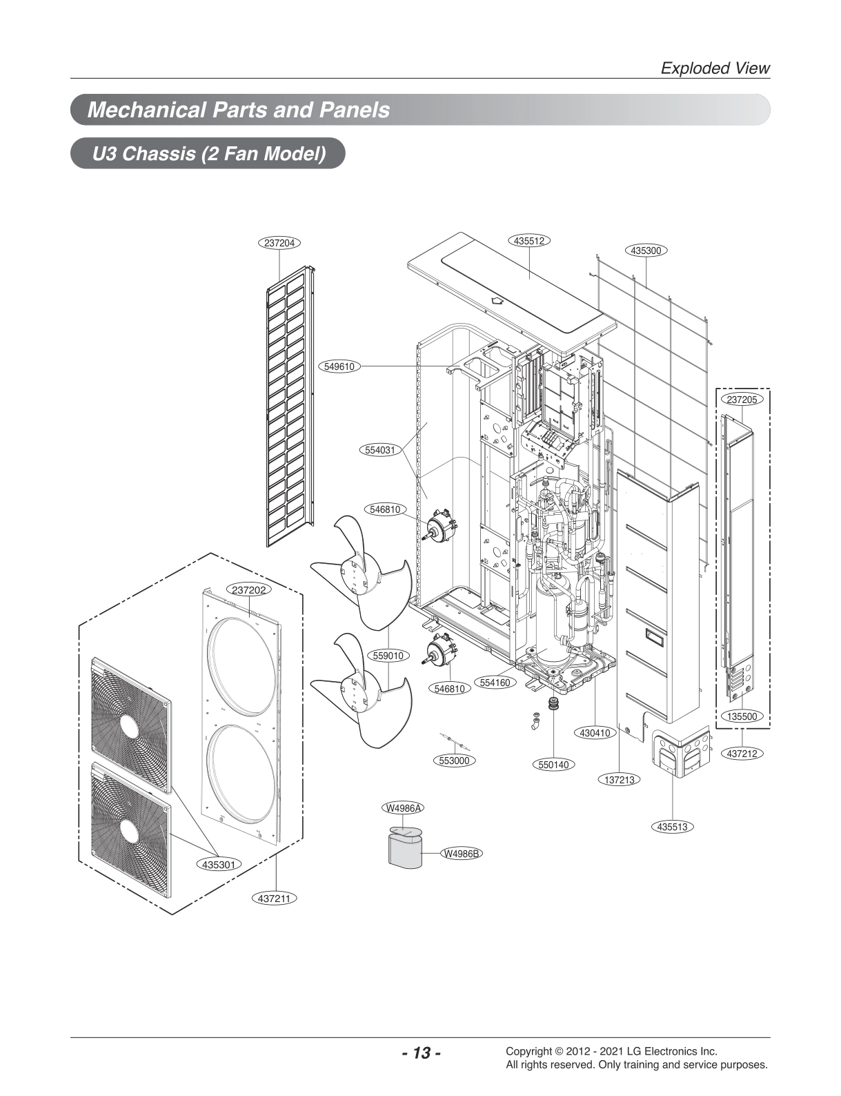 MECHANICAL PARTS AND PANELS U3 CHASSIS (2 FAN MODEL)