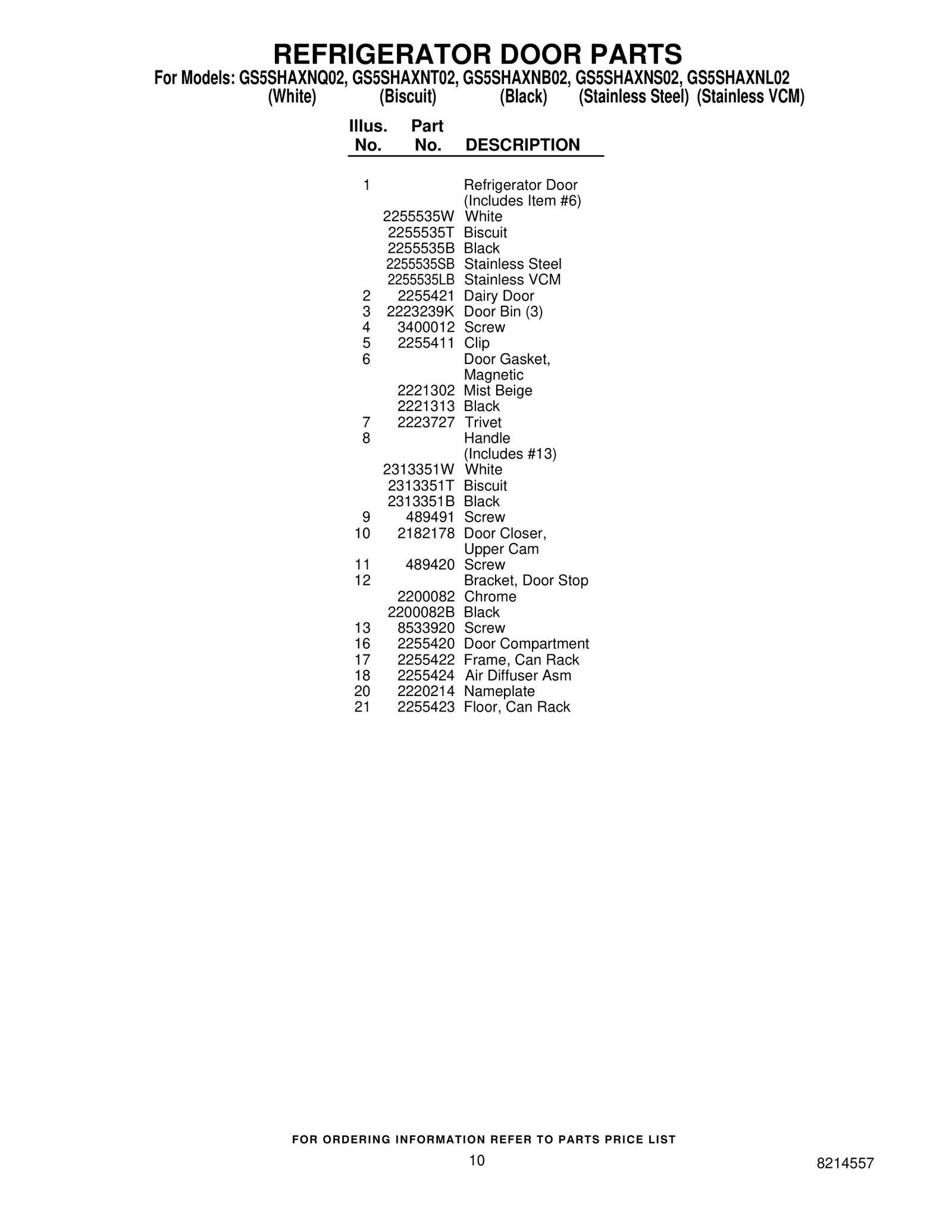 REFRIGERATOR DOOR PARTS