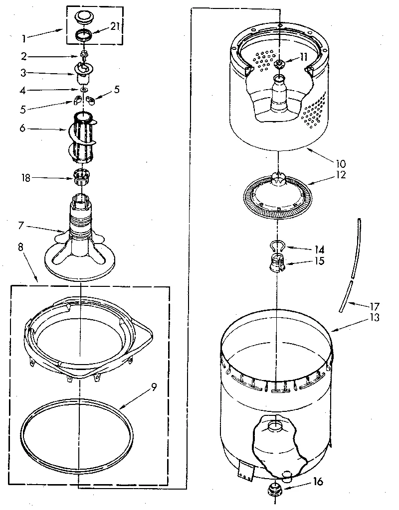 AGITATOR, BASKET AND TUB