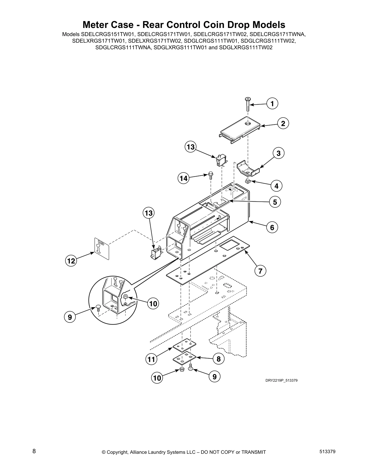 Meter Case - Rear Control Coin Drop Models