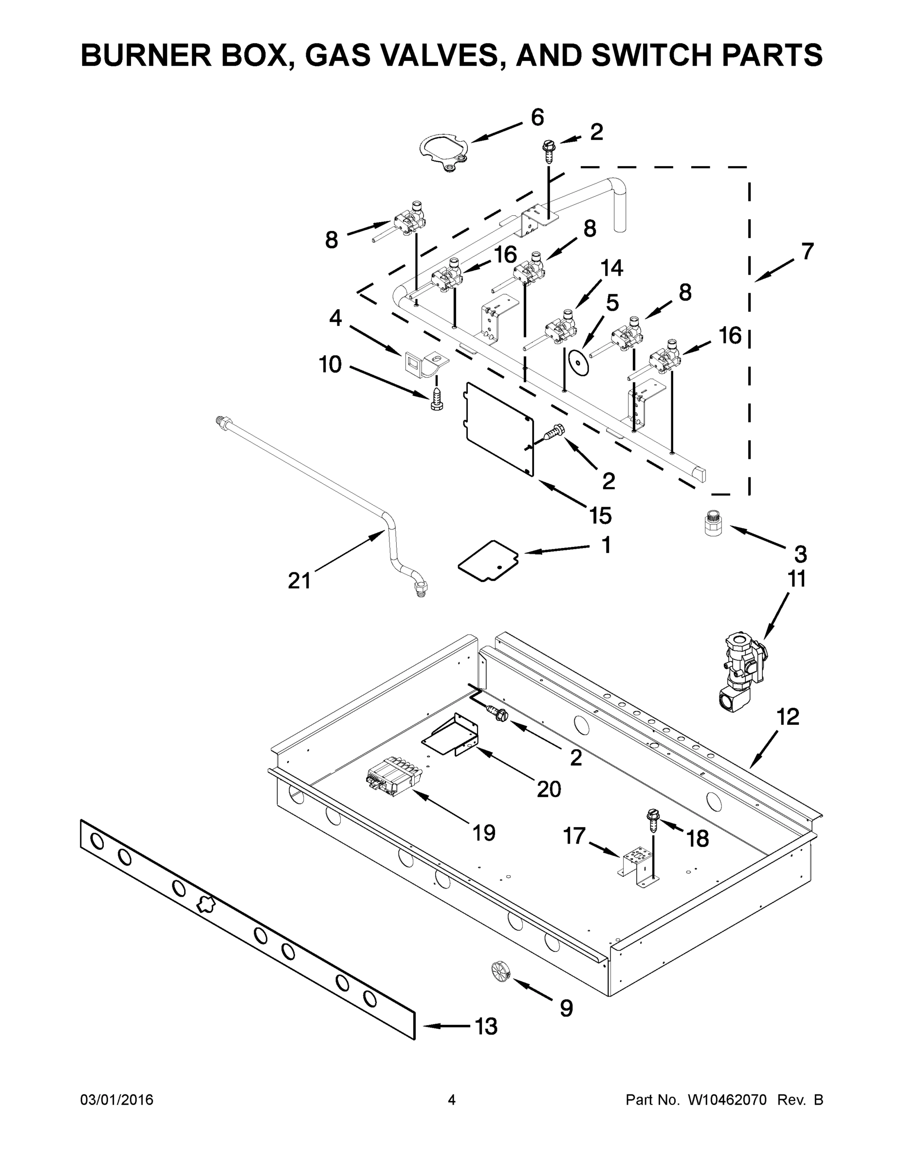 03 - BURNER BOX, GAS VALVES, AND SWITCH PARTS