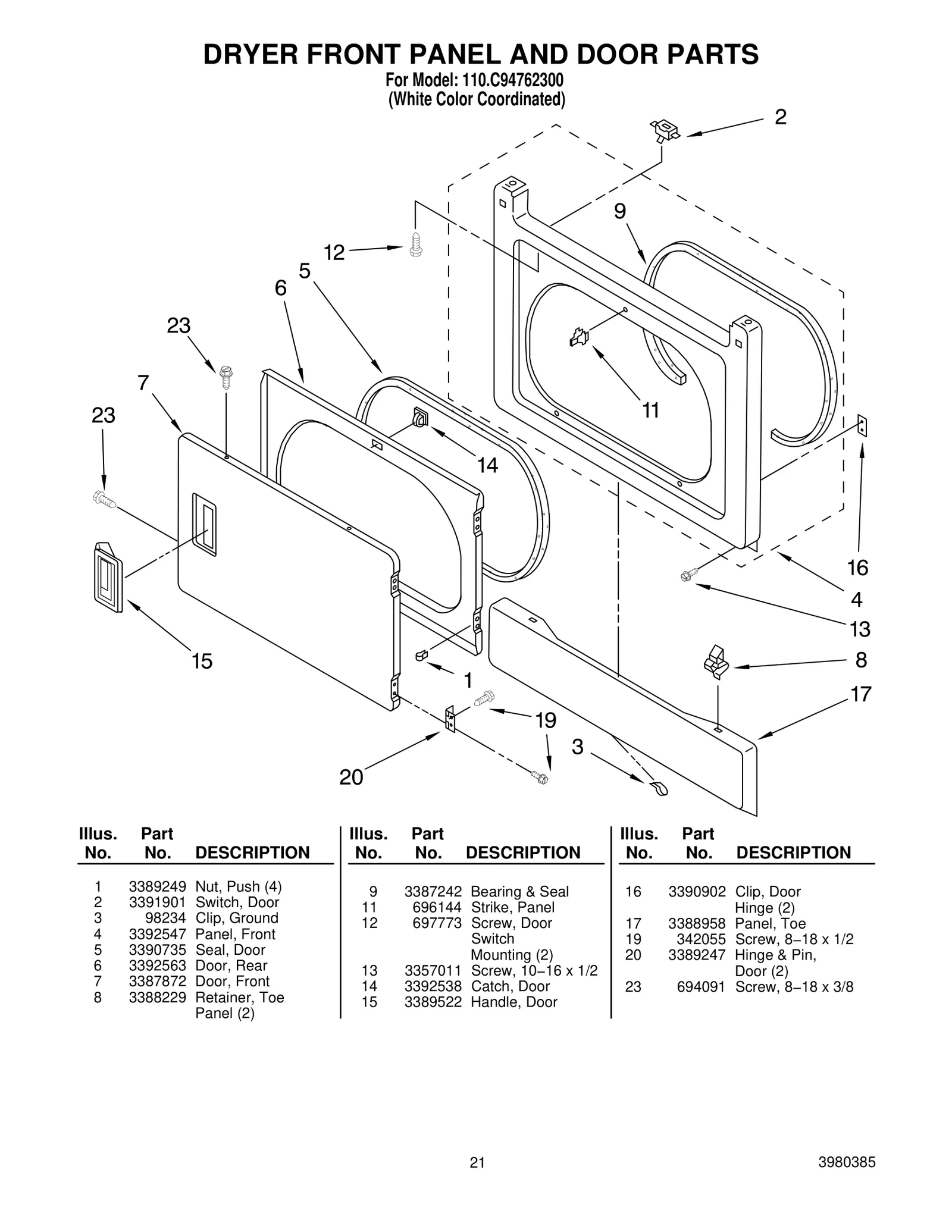 DRYER FRONT PANEL AND DOOR PARTS
