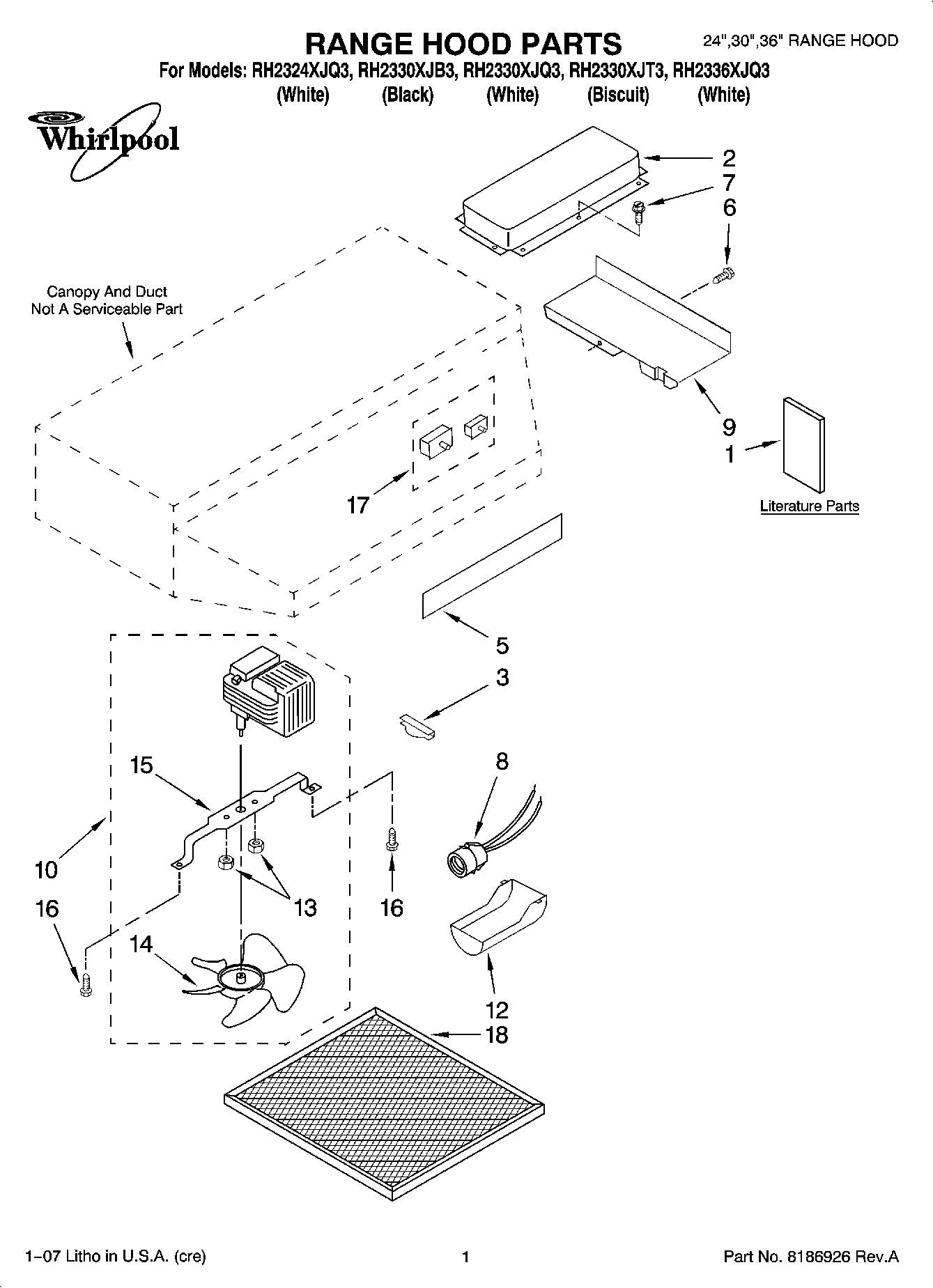 01 - RANGE HOOD PARTS