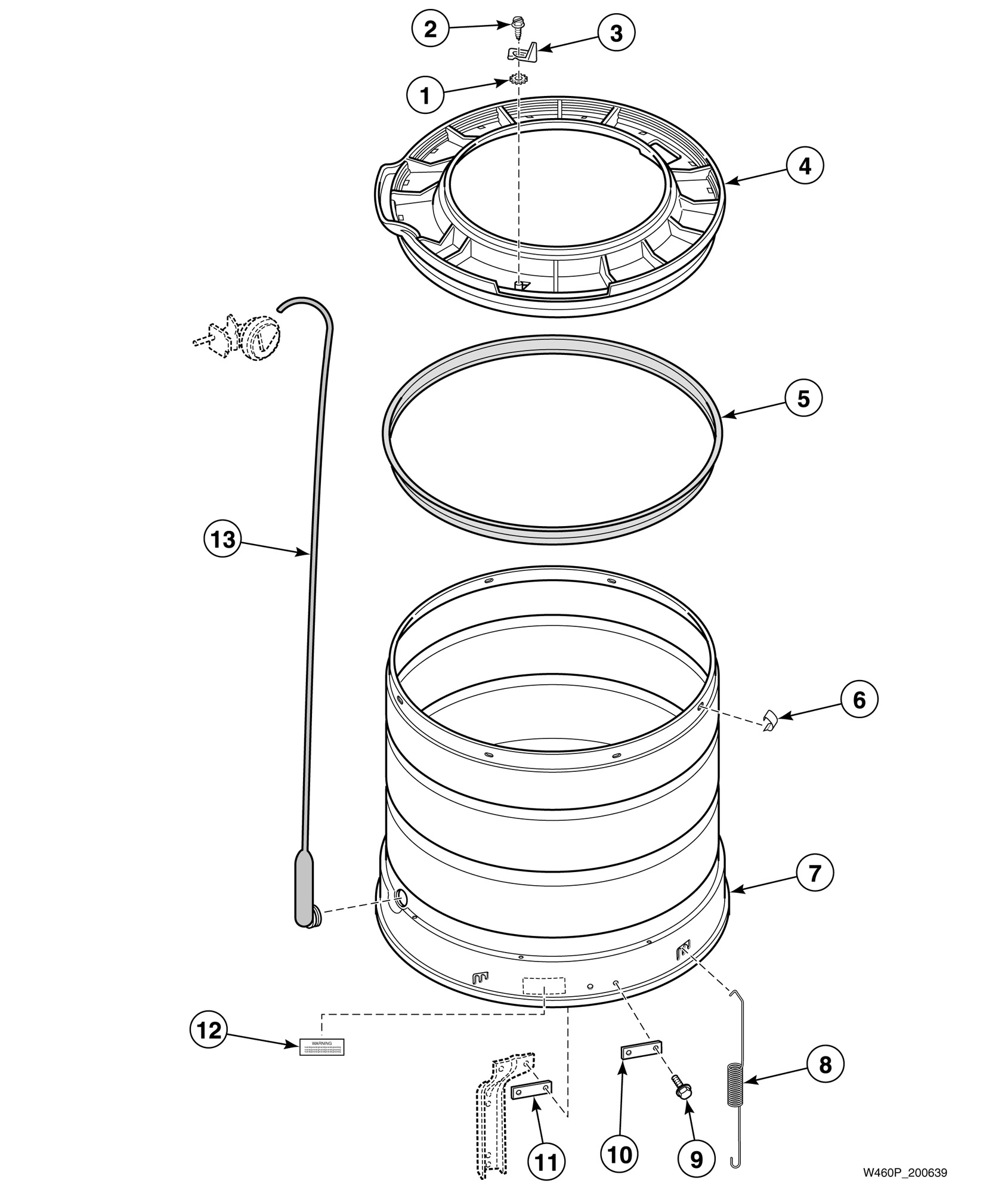 Outer Tub, Cover and Pressure Hose (Drawing 1 of 2)