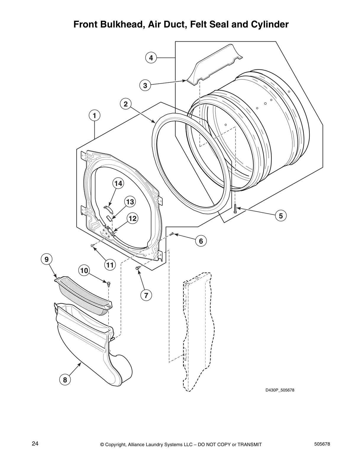 Front Bulkhead, Air Duct, Felt Seal and Cylinder