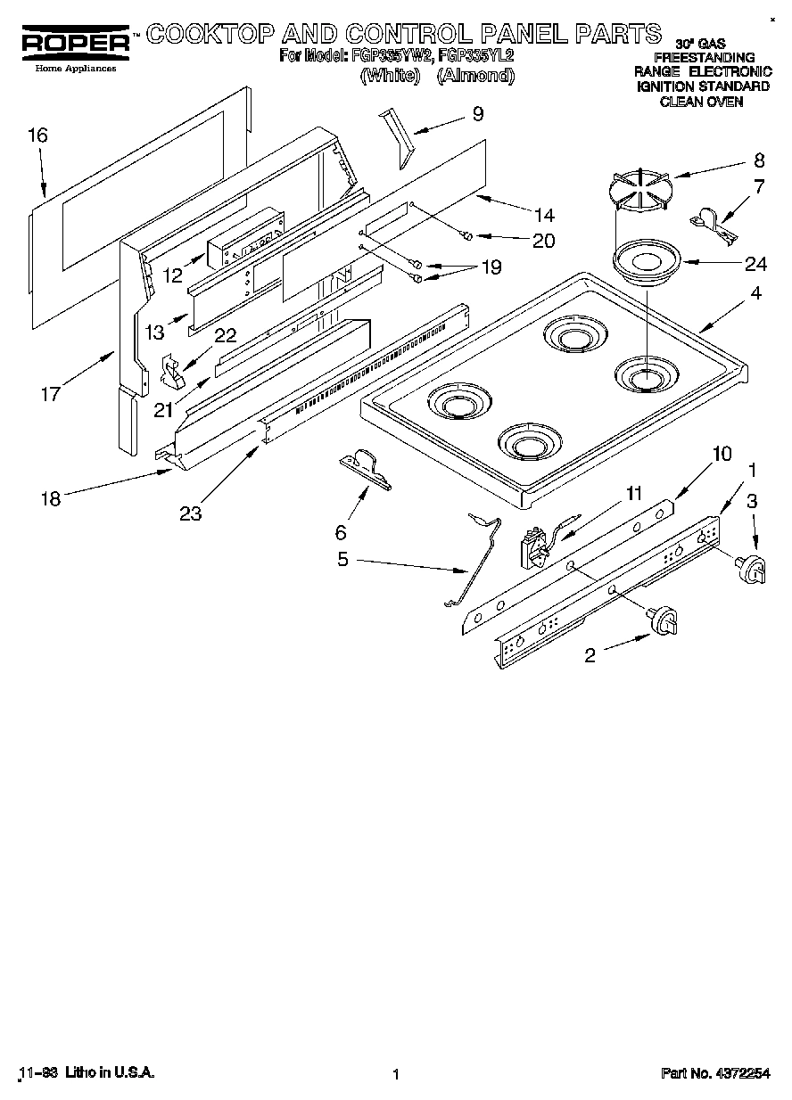 01 - COOKTOP AND CONTROL PANEL, LITERATURE
