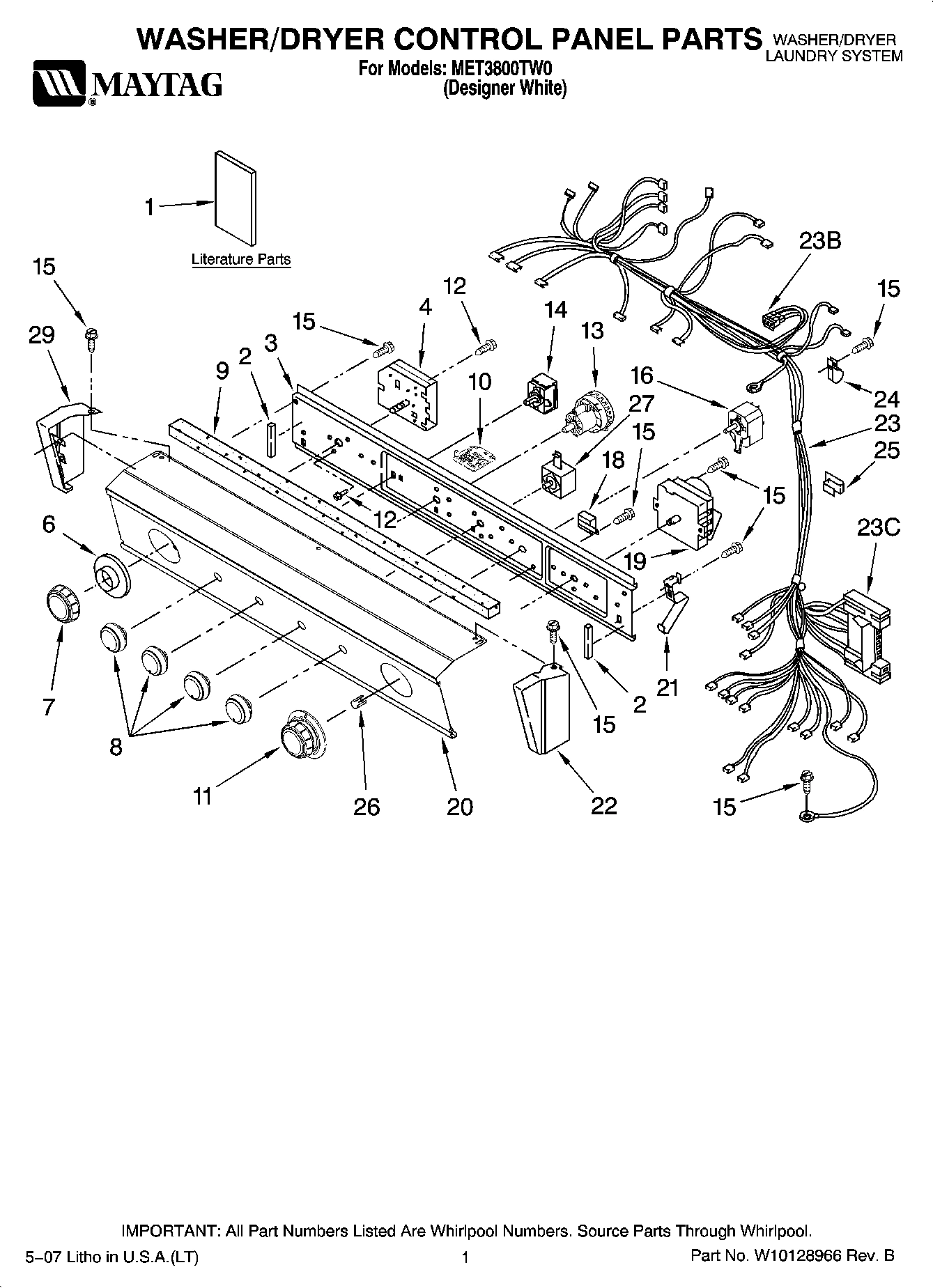 01 - WASHER/DRYER CONTROL PANEL PARTS