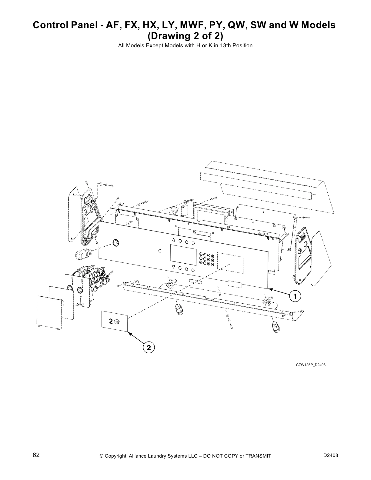 Control Panel - AF, FX, HX, LY, MWF, PY, QW, SW and W Models
(Drawing 2 of 2)
