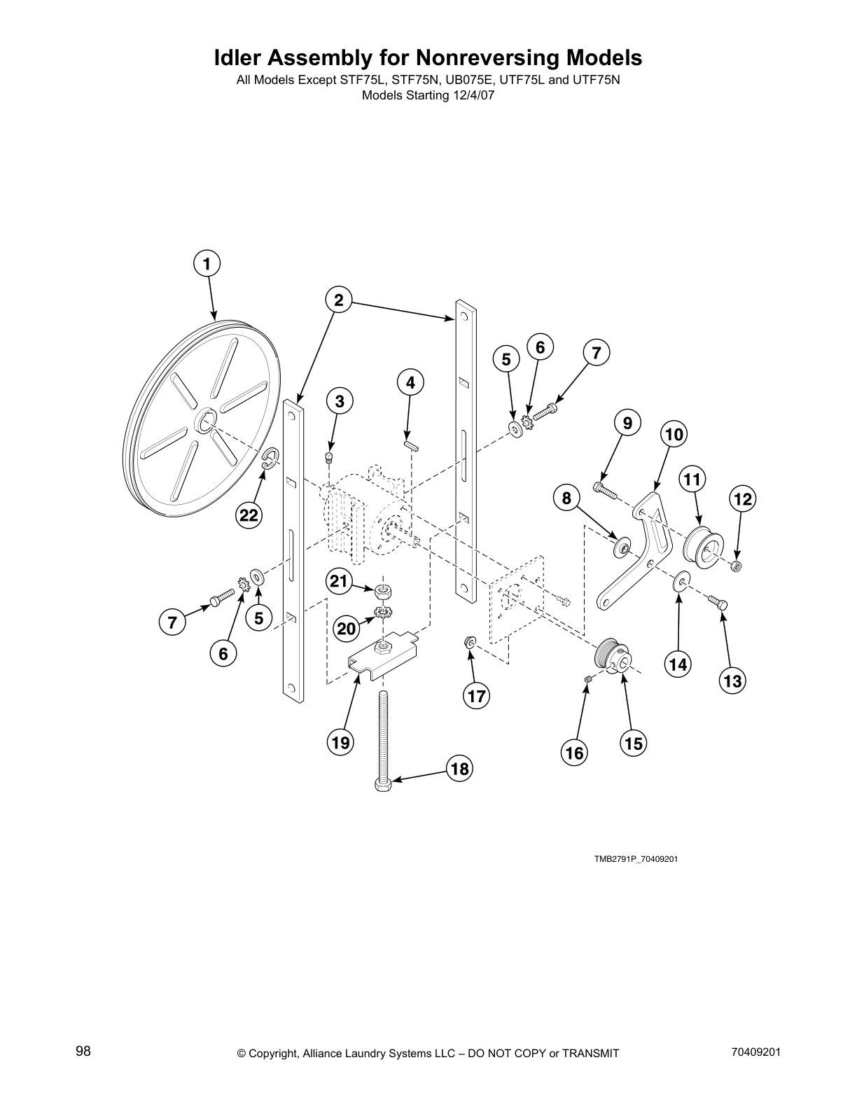 Idler Assembly for Nonreversing Models