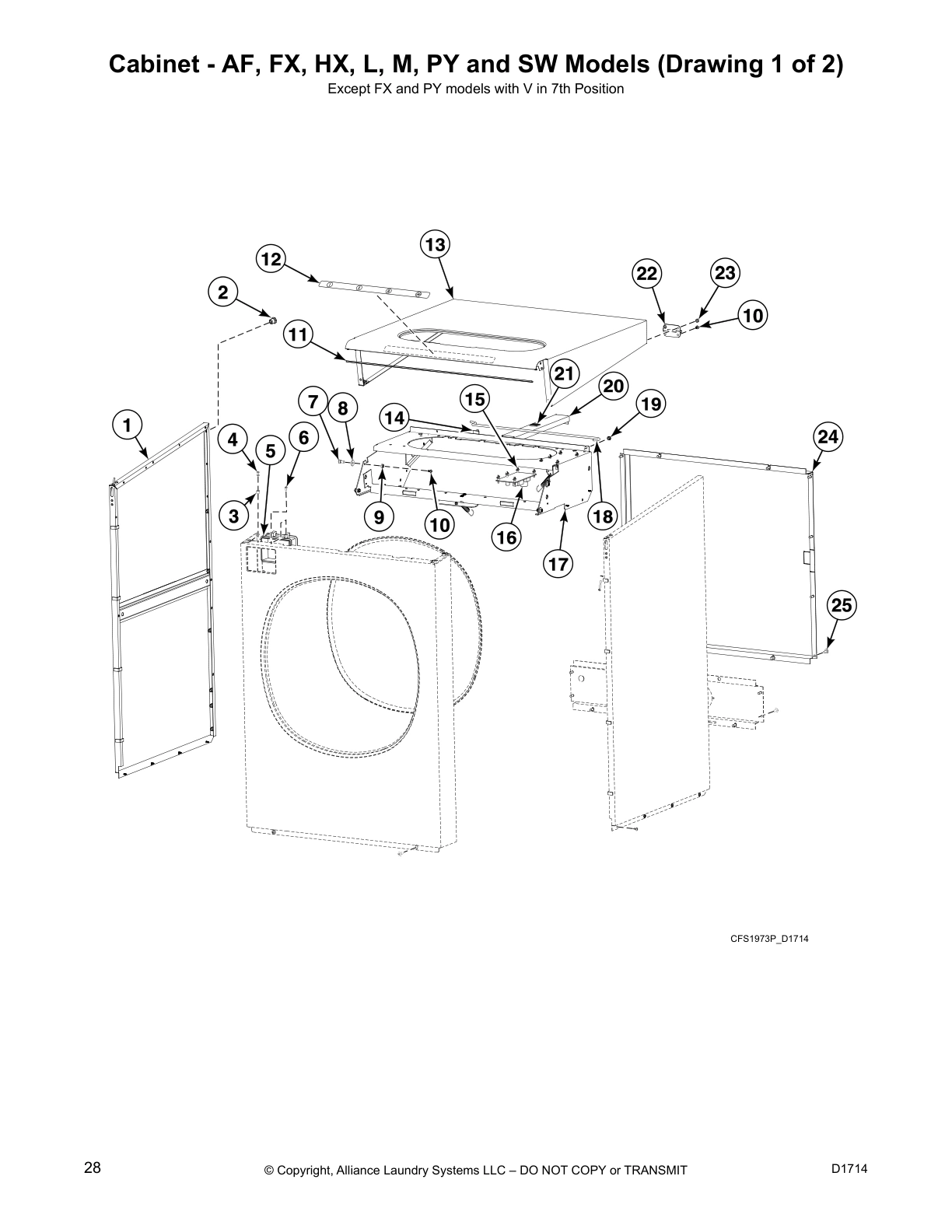 Cabinet - AF, FX, HX, L, M, PY and SW Models (Drawing 1 of 2)
