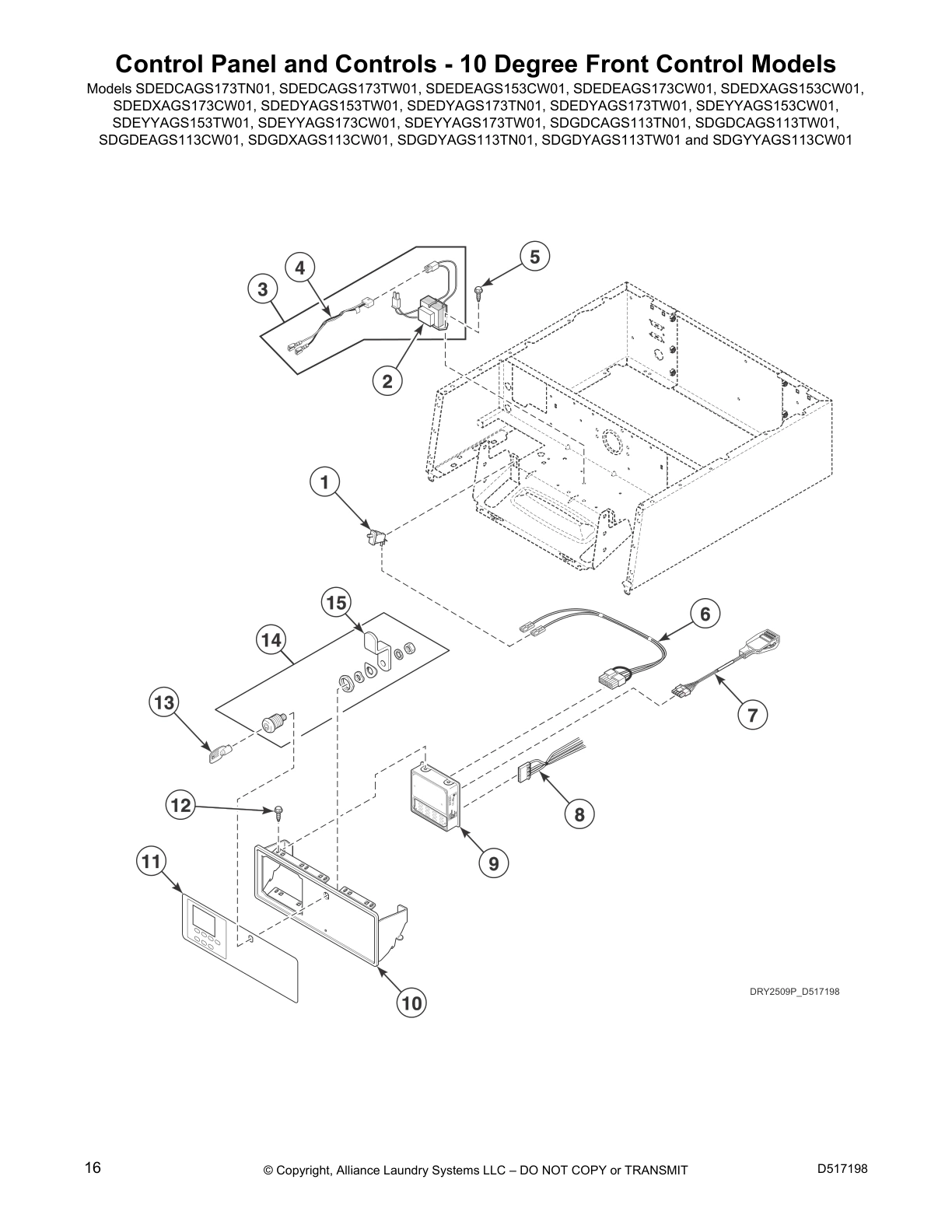 Control Panel and Controls - 10 Degree Front Control Models