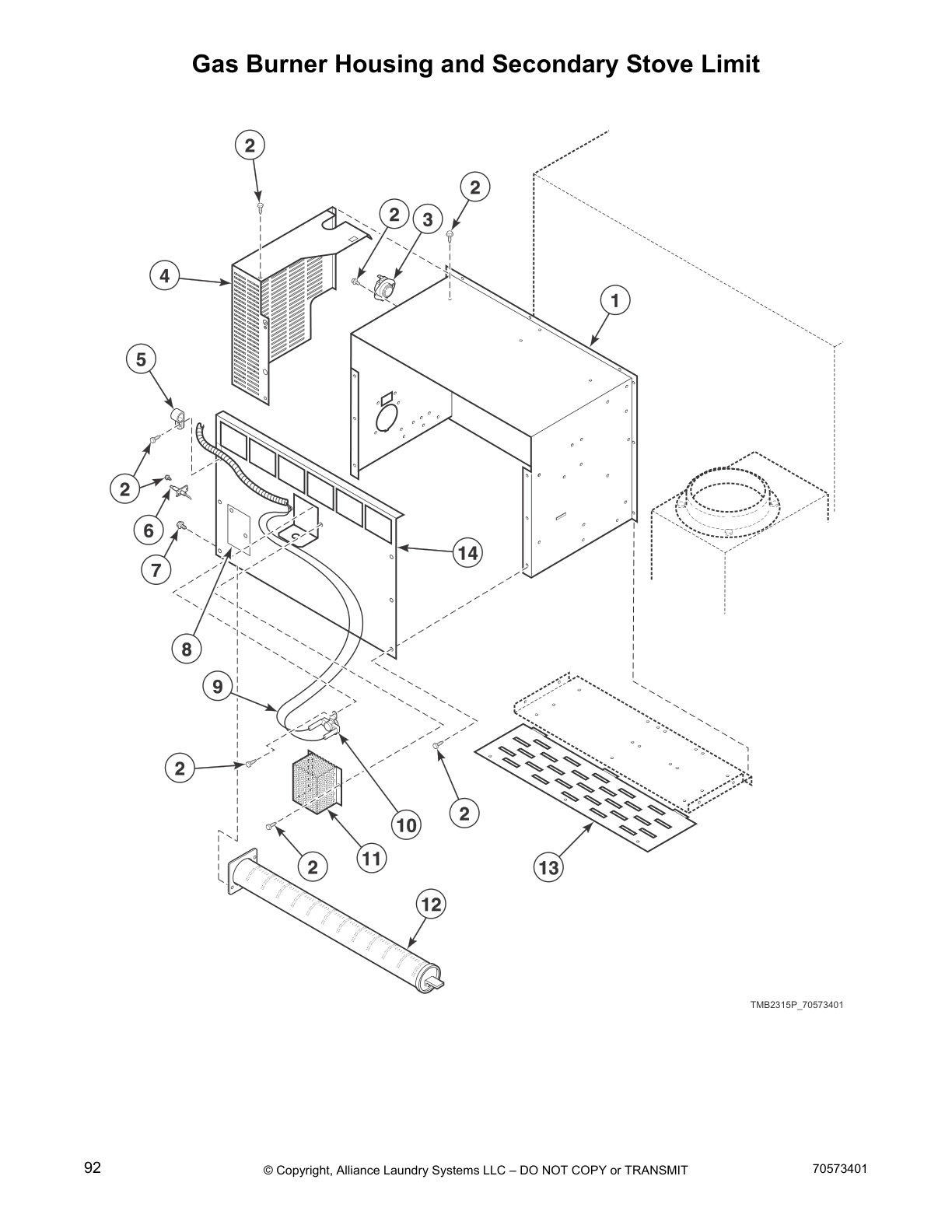 Gas Burner Housing and Secondary Stove Limit