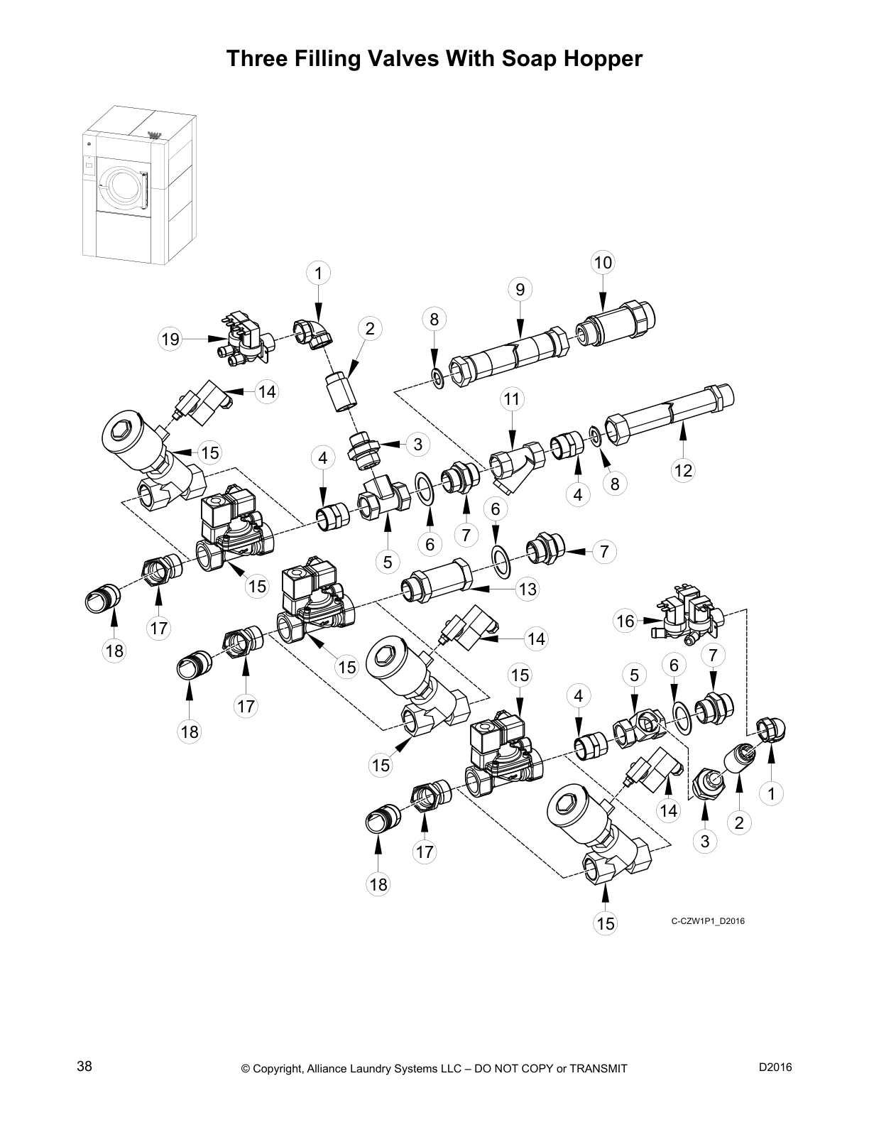 Three Filling Valves With Soap Hopper