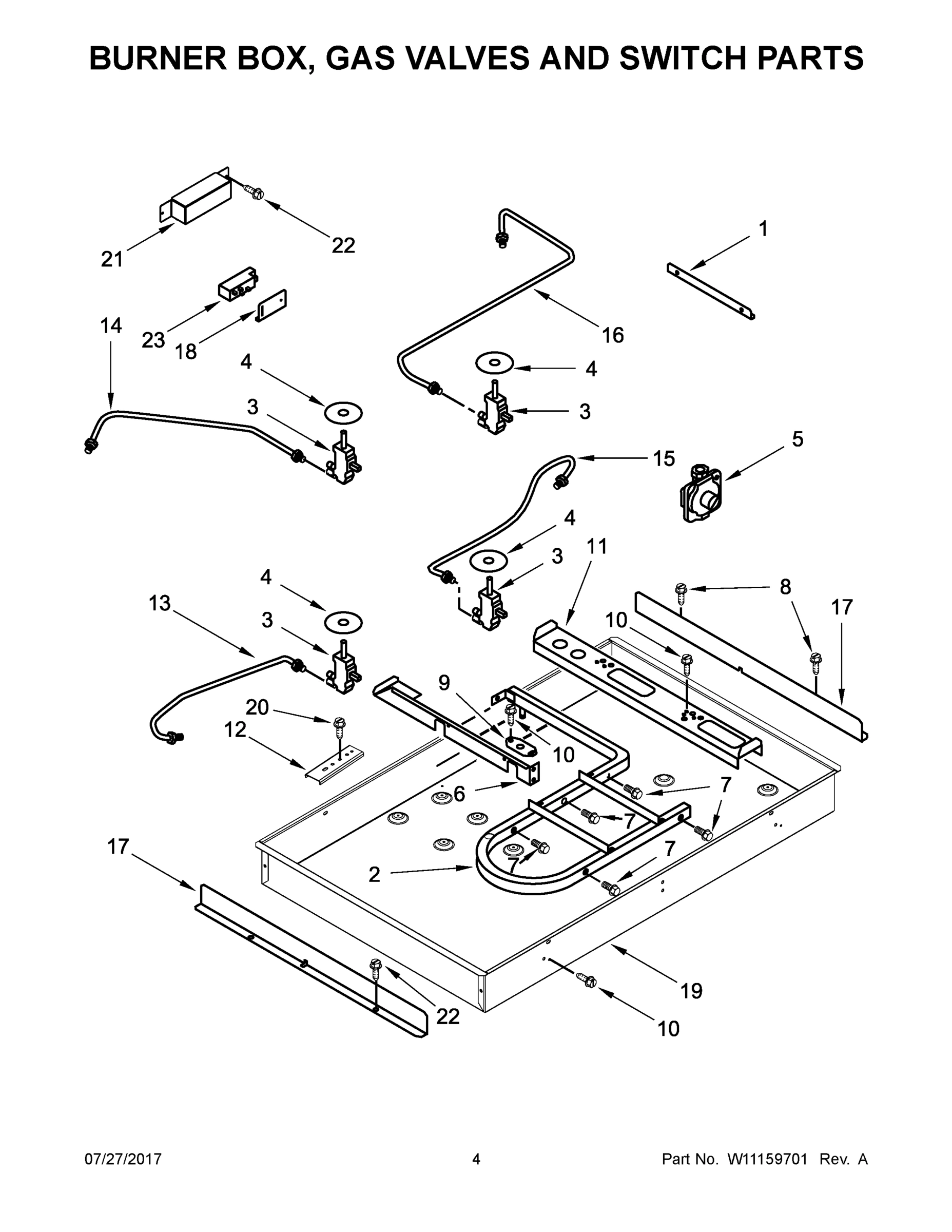 03 - BURNER BOX, GAS VALVES AND SWITCH PARTS