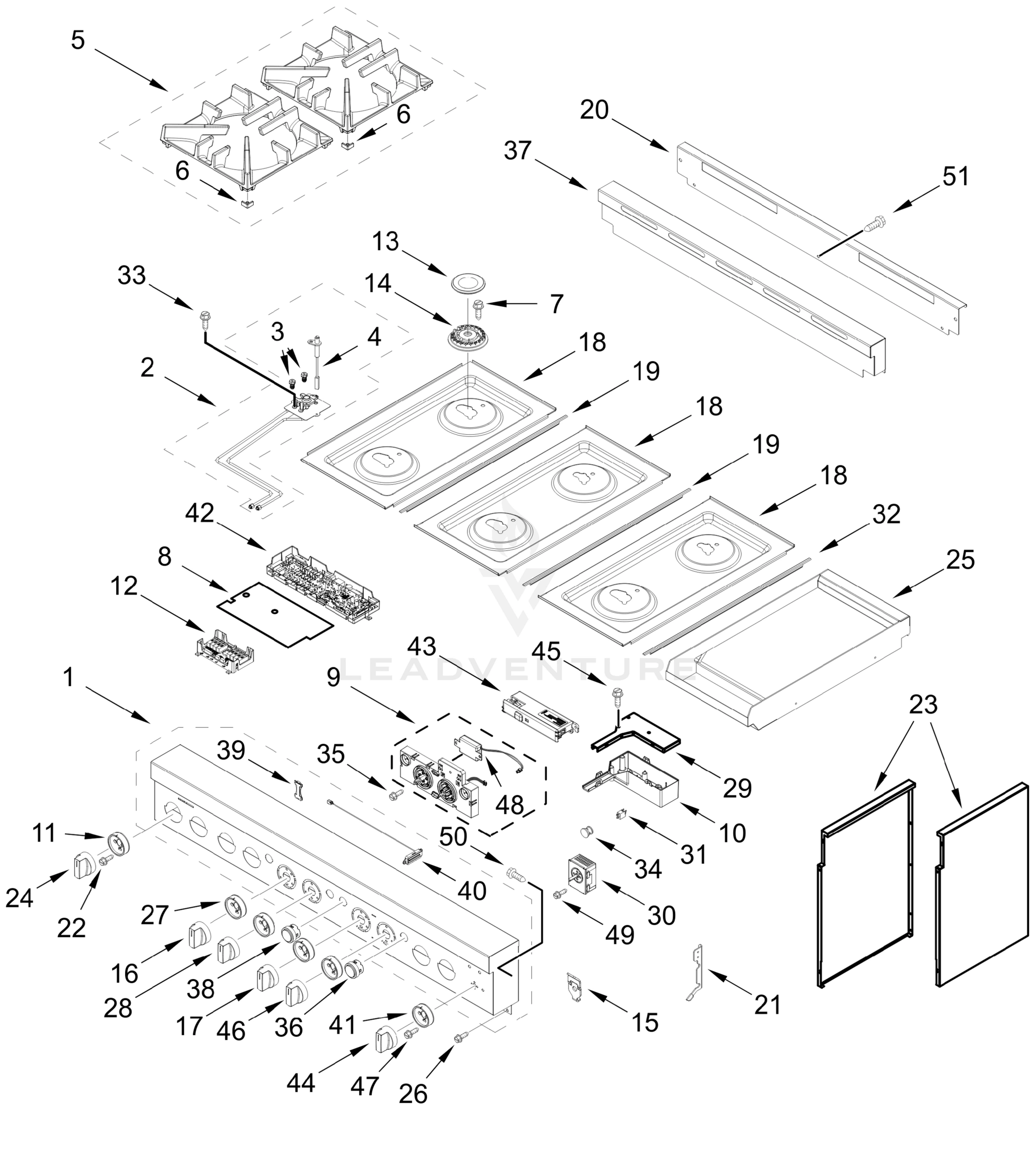 COOKTOP, BURNER, AND GRIDDLE PARTS
