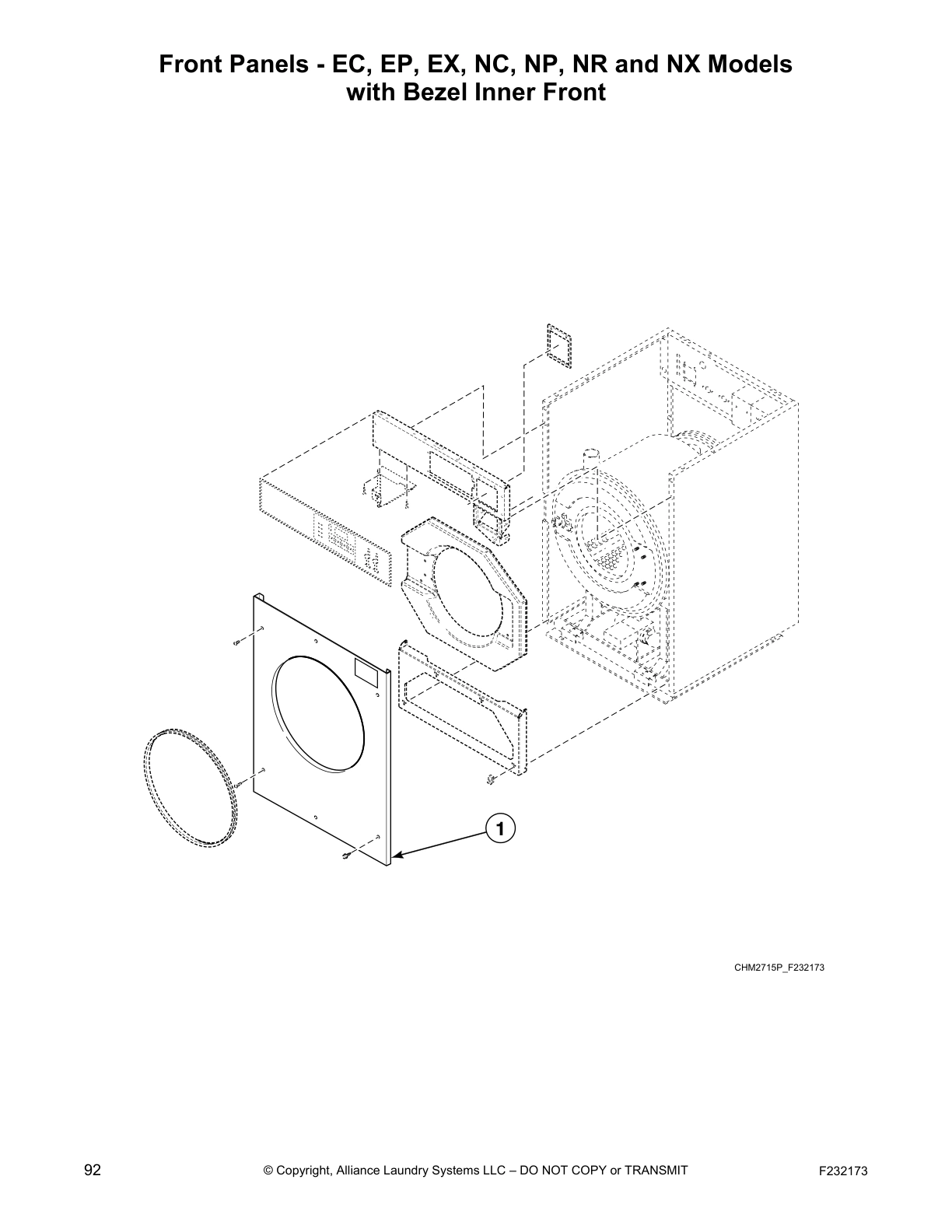 Front Panels - EC, EP, EX, NC, NP, NR and NX Models
with Bezel Inner Front