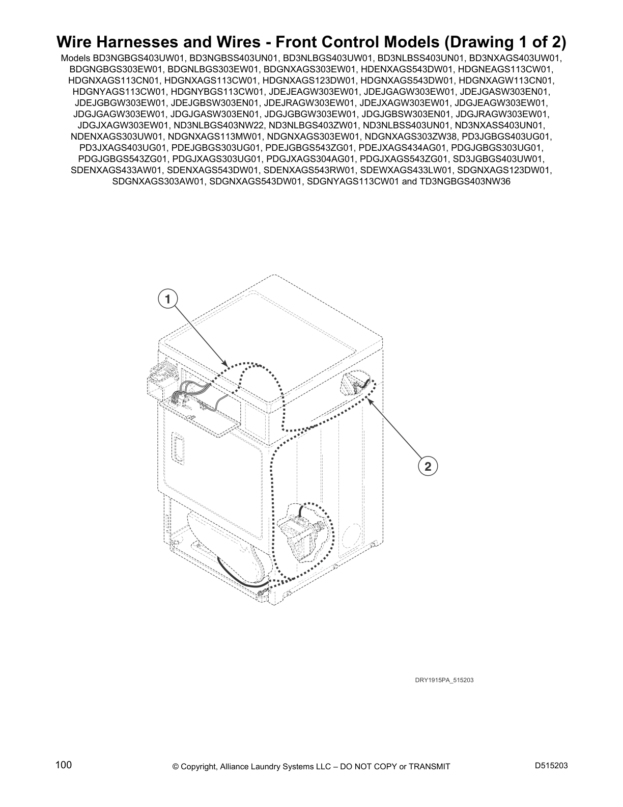 Wire Harnesses and Wires - Front Control Models (Drawing 1 of 2)