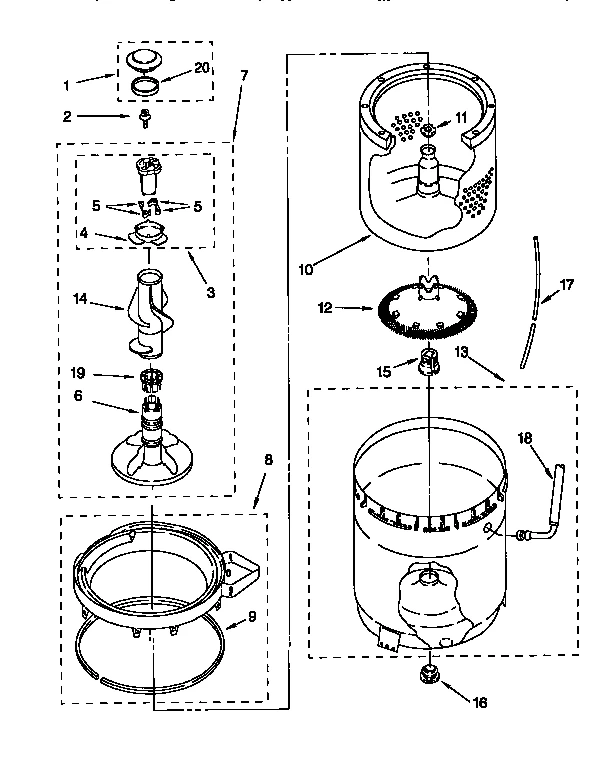 AGITATOR, BASKET AND TUB