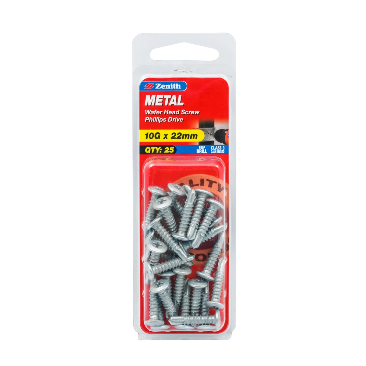ZENITH® 10G x 22mm Class 3 Galvanised, Self Drilling, Phillips Drive, Metal Screws – External Use – 25 Pack