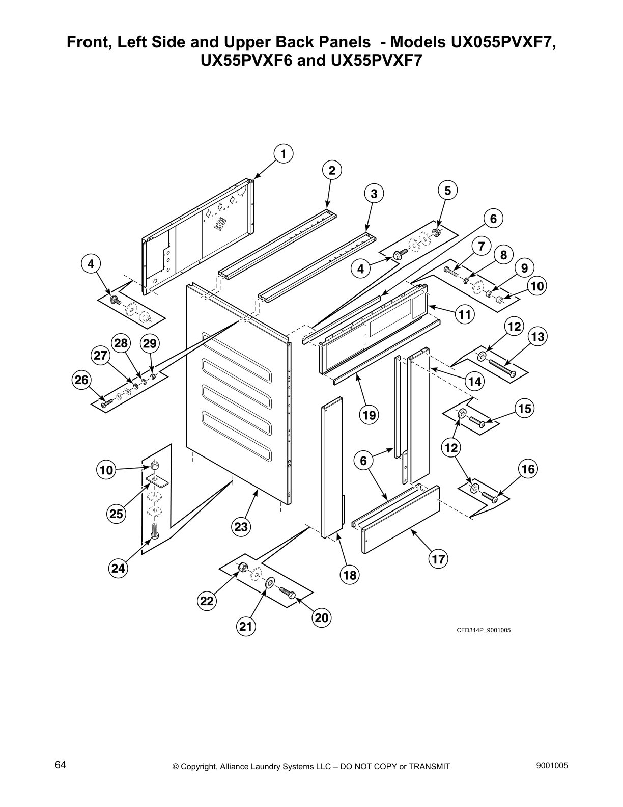 Front, Left Side and Upper Back Panels - Models UX055PVXF7,
UX55PVXF6 and UX55PVXF7