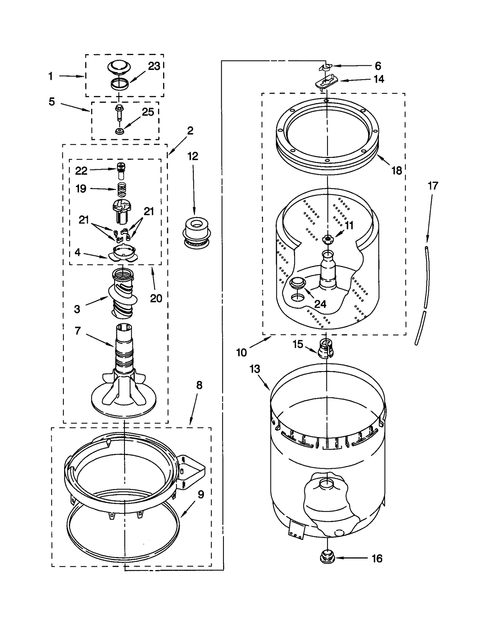 AGITATOR, BASKET AND TUB