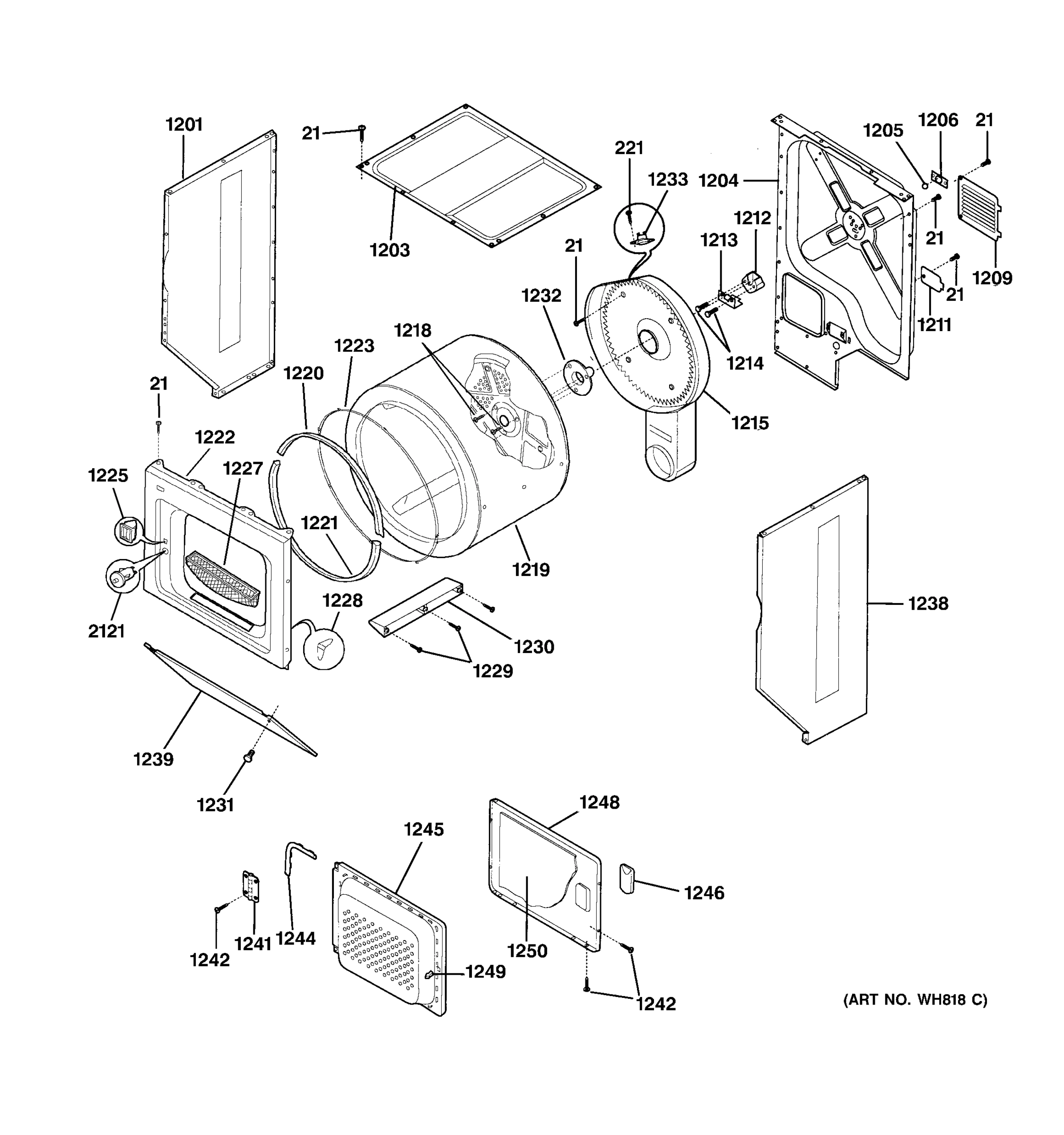 DRYER CABINET, DRUM & HEATER