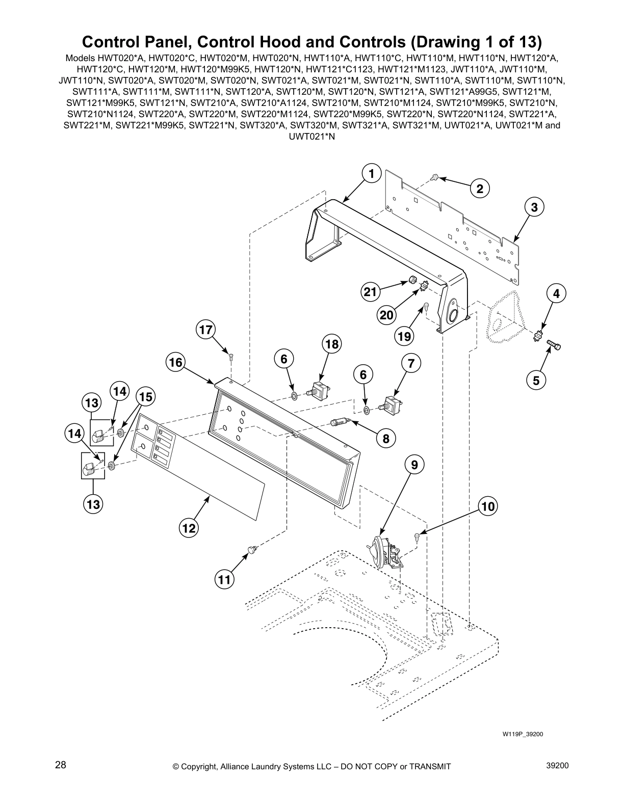 Control Panel, Control Hood and Controls (Drawing 1 of 13)