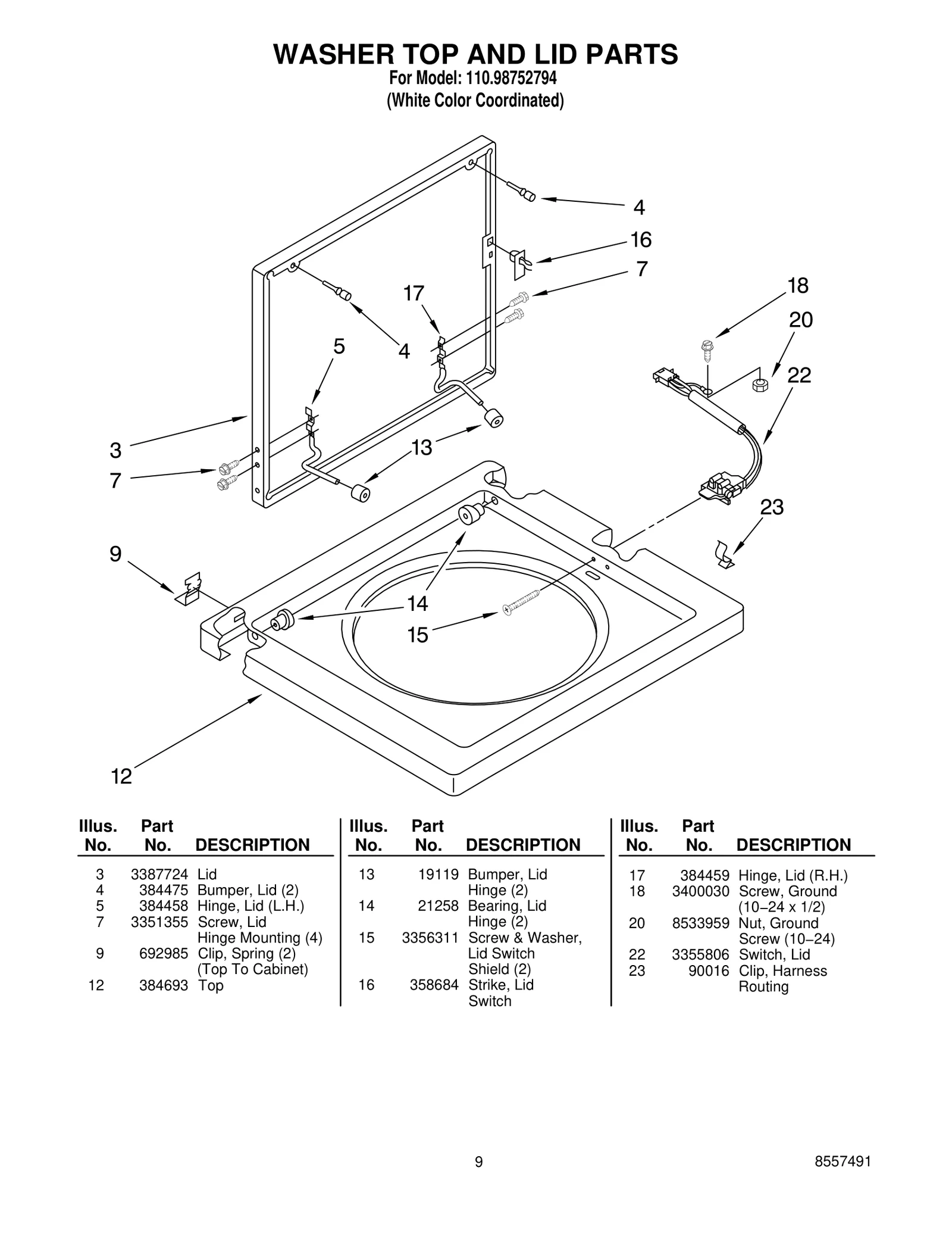 WASHER TOP AND LID PARTS