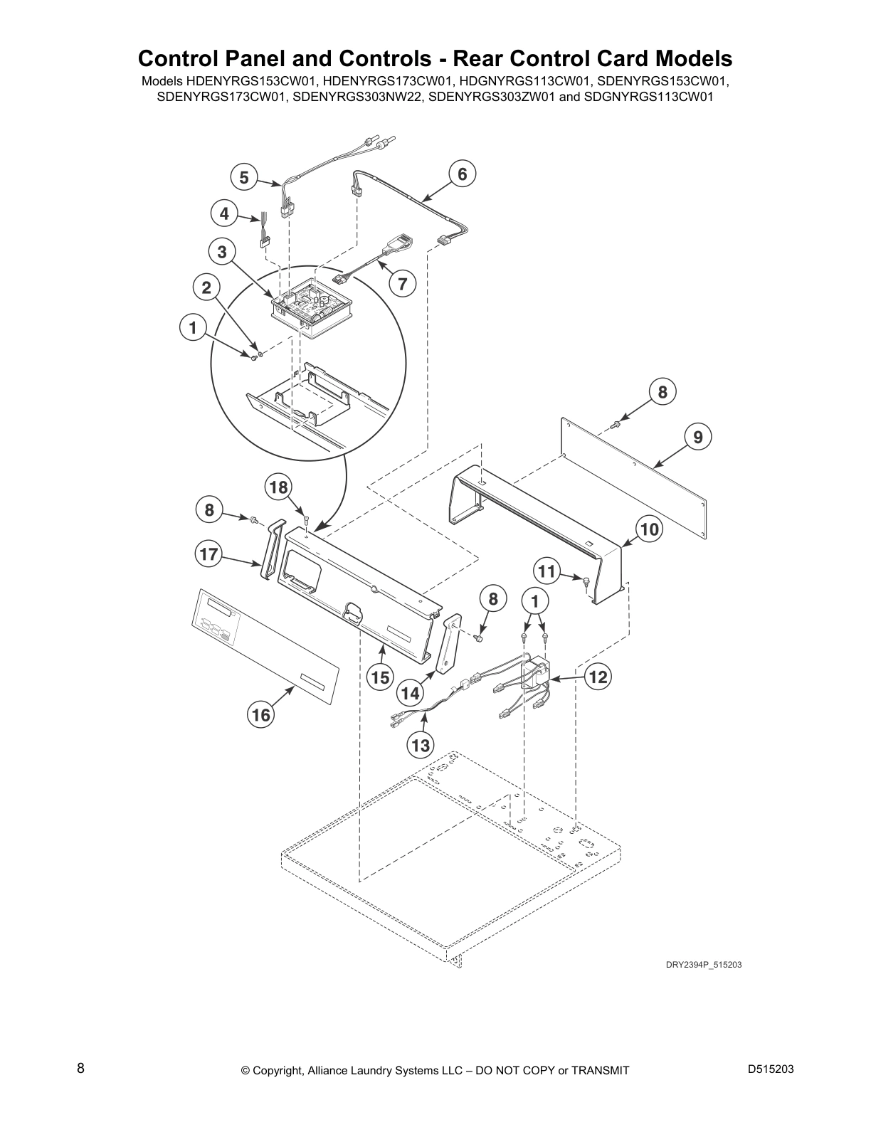 Control Panel and Controls - Rear Control Card Models