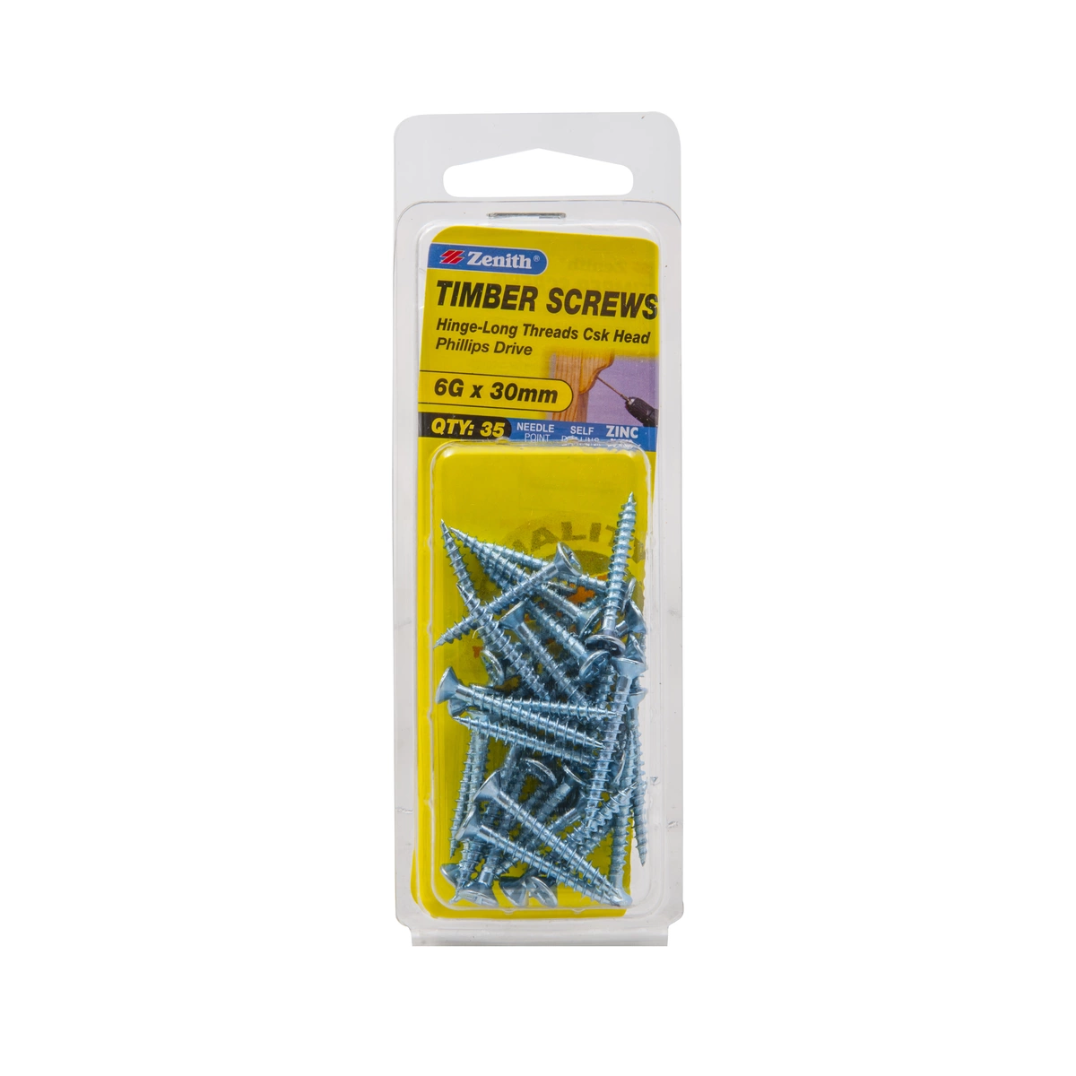 ZENITH® 6G x 30mm Zinc Plated, Phillips Drive, Timber Screws – Internal Use – 35 Pack