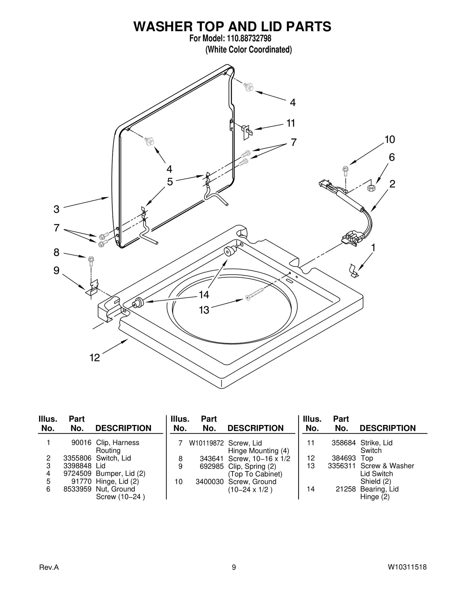 WASHER TOP AND LID PARTS