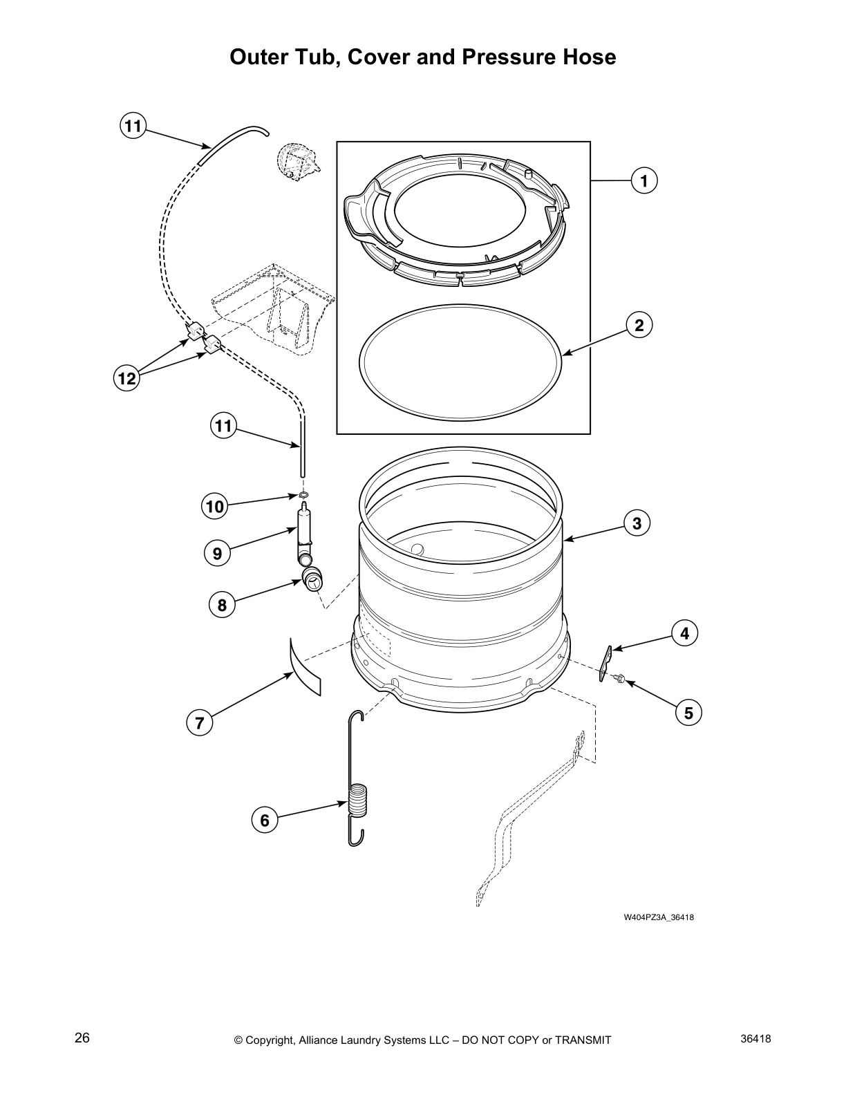 Outer Tub, Cover and Pressure Hose