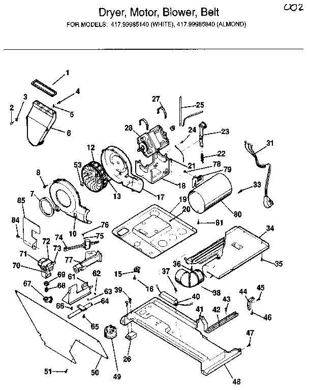 DRYER, MOTOR, BLOWER, BELT