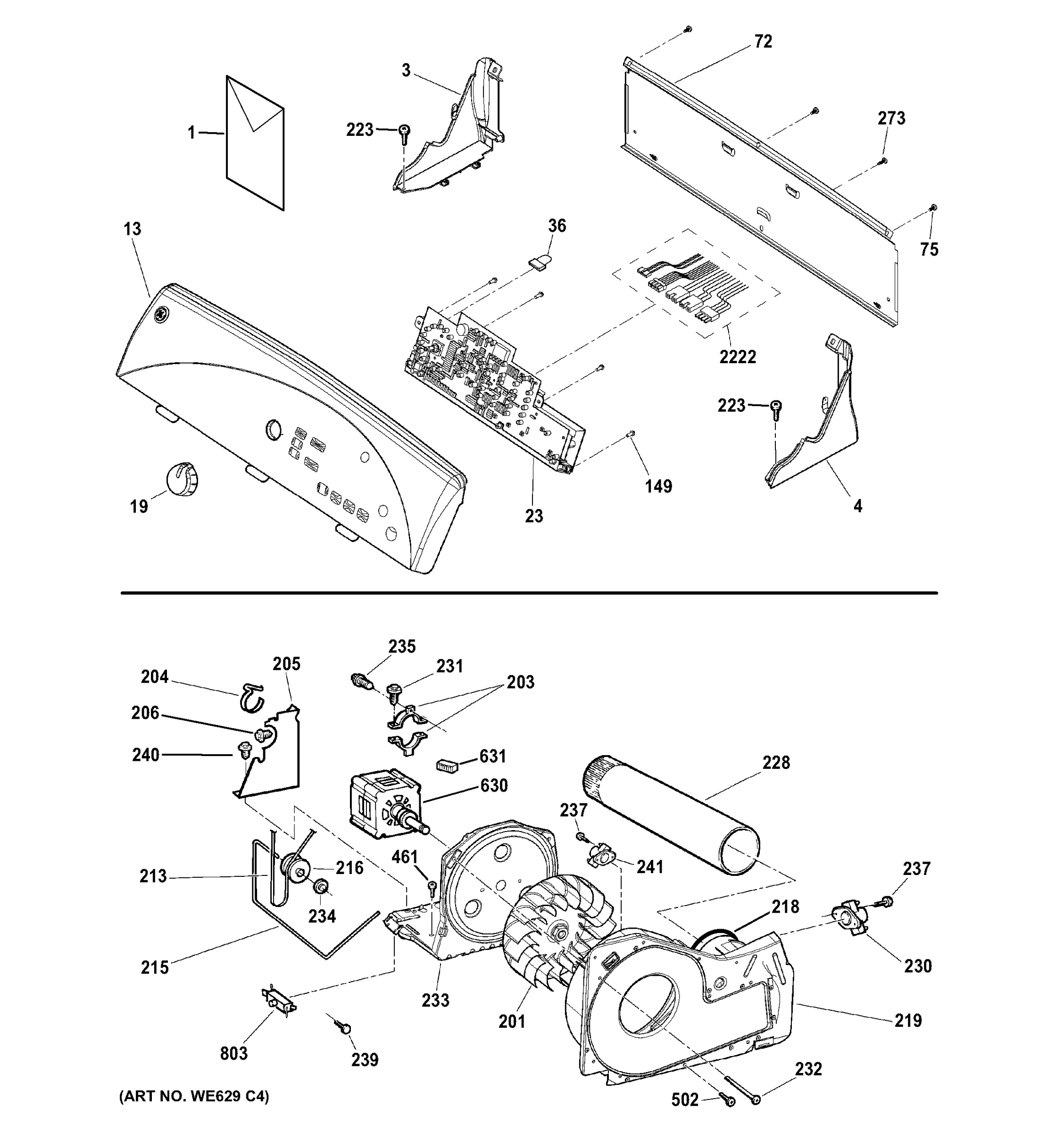 BACKSPLASH, BLOWER & DRIVE ASSEMBLY