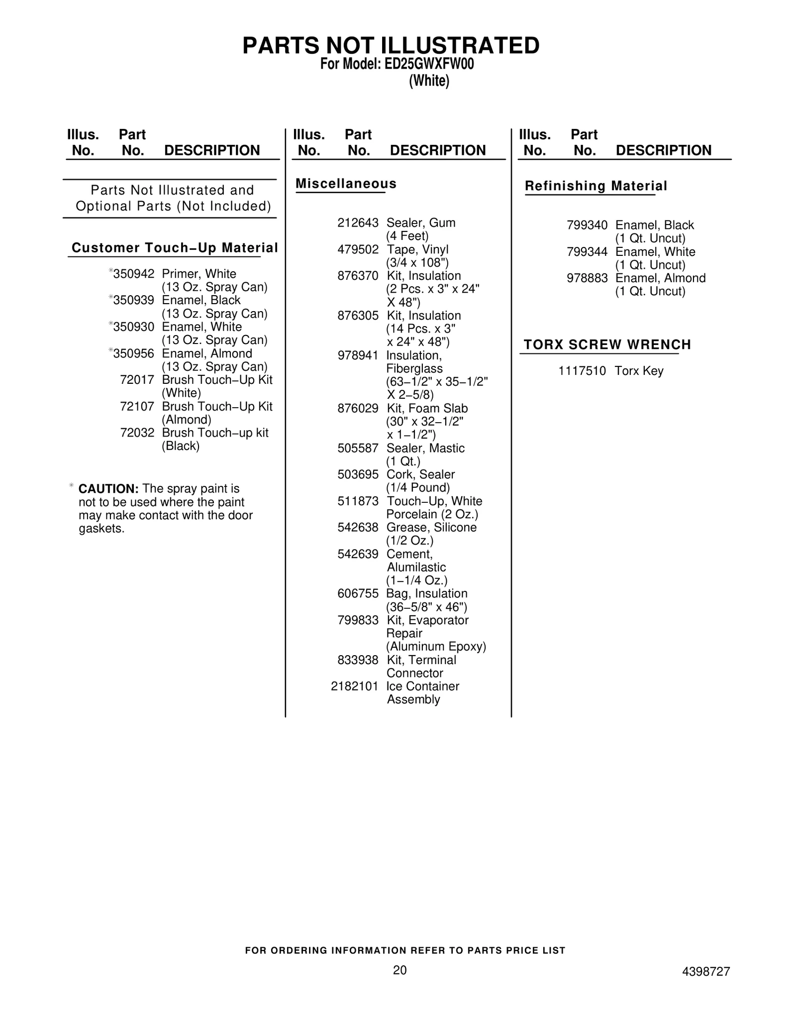 Optional Parts (Not Included)