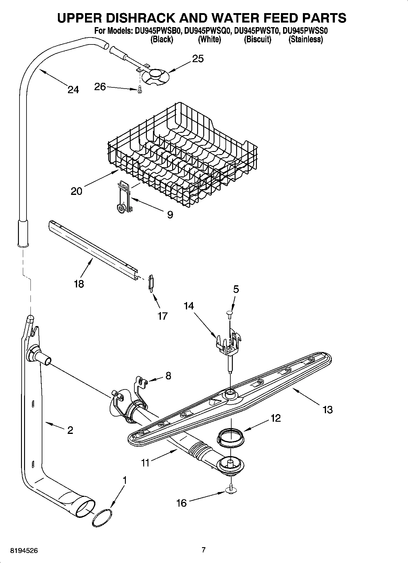 05 - UPPER DISHRACK AND WATER FEED PARTS