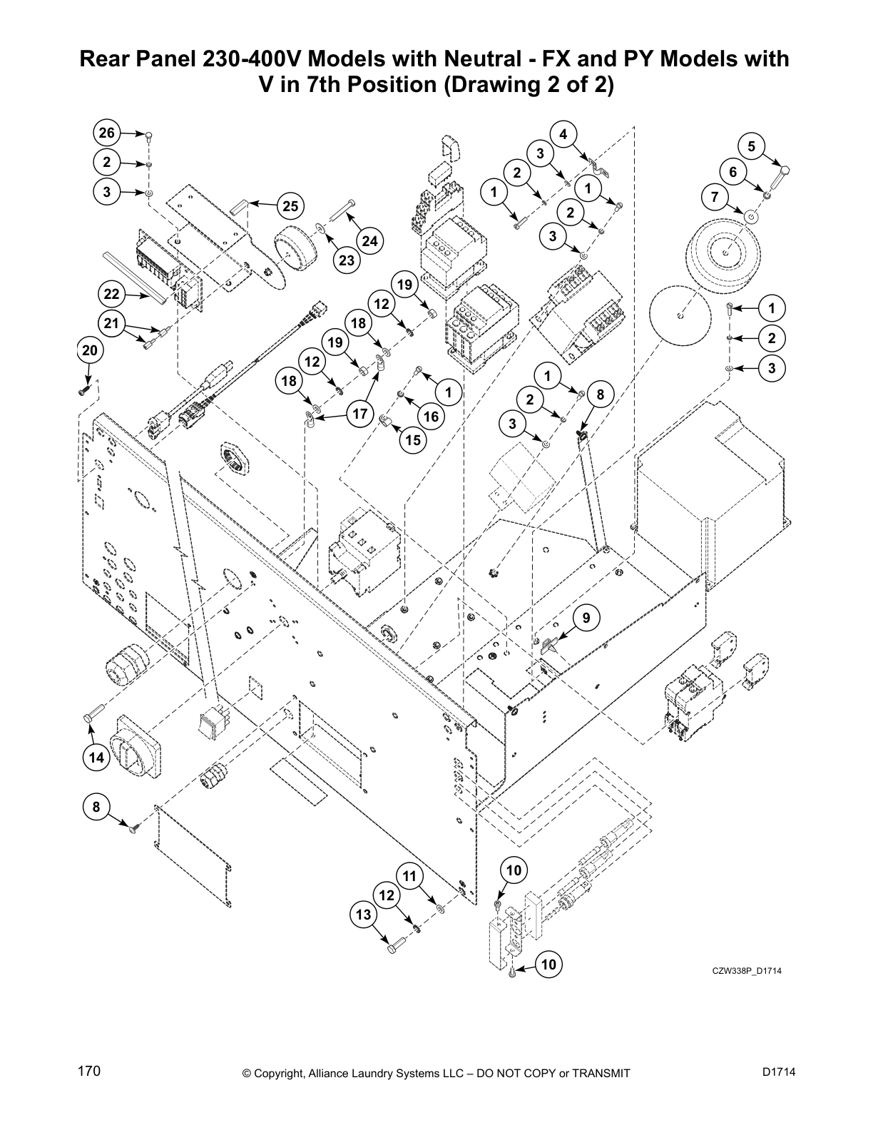 Rear Panel 230-400V Models with Neutral - FX and PY Models with 
V in 7th Position (Drawing 2 of 2)