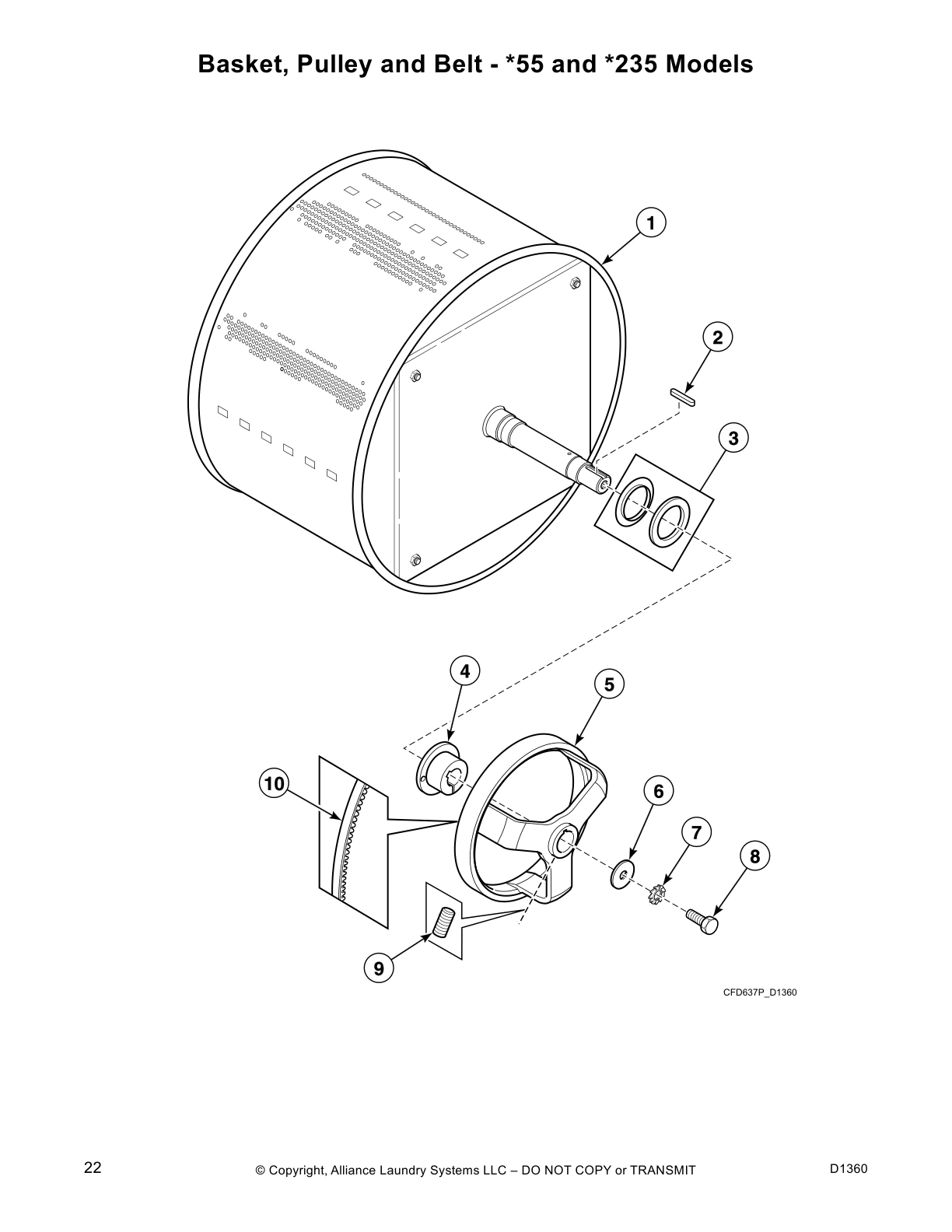 Basket, Pulley and Belt - *55 and *235 Models