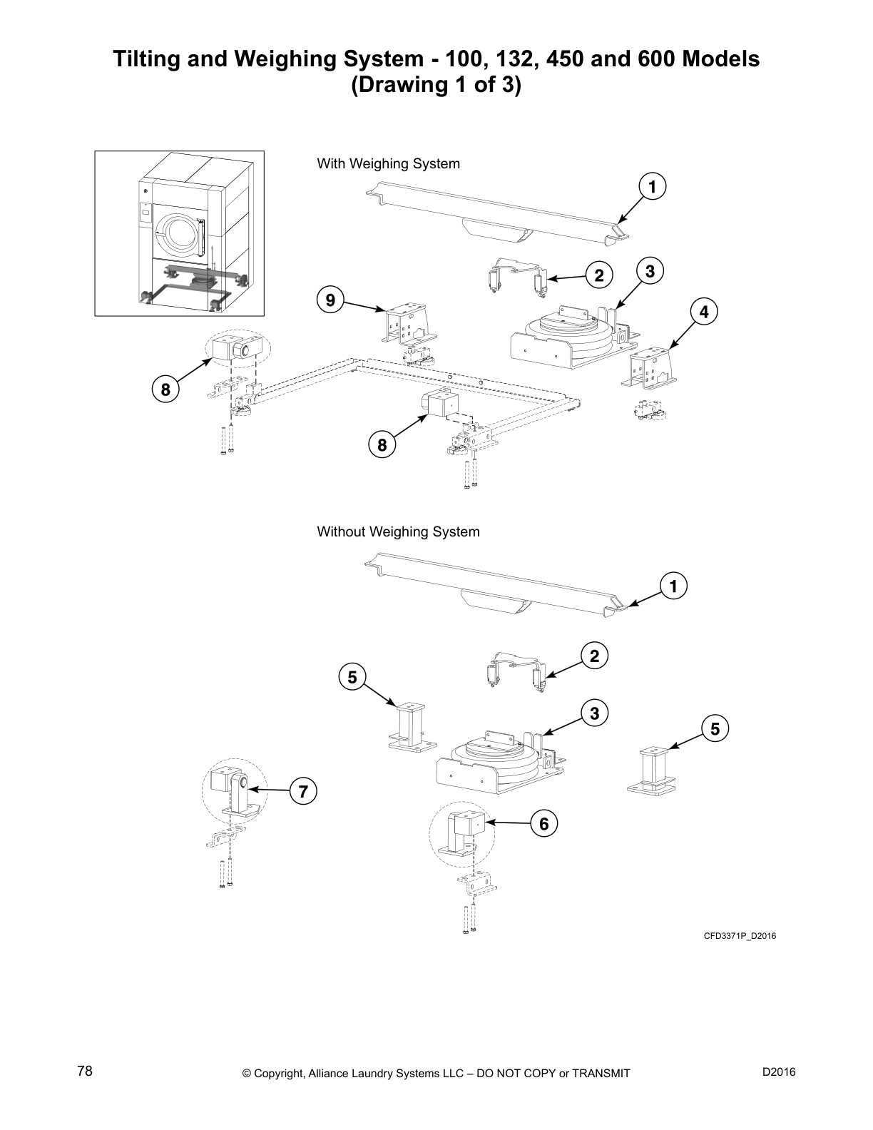 Tilting and Weighing System - 100, 132, 450 and 600 Models
(Drawing 1 of 3)