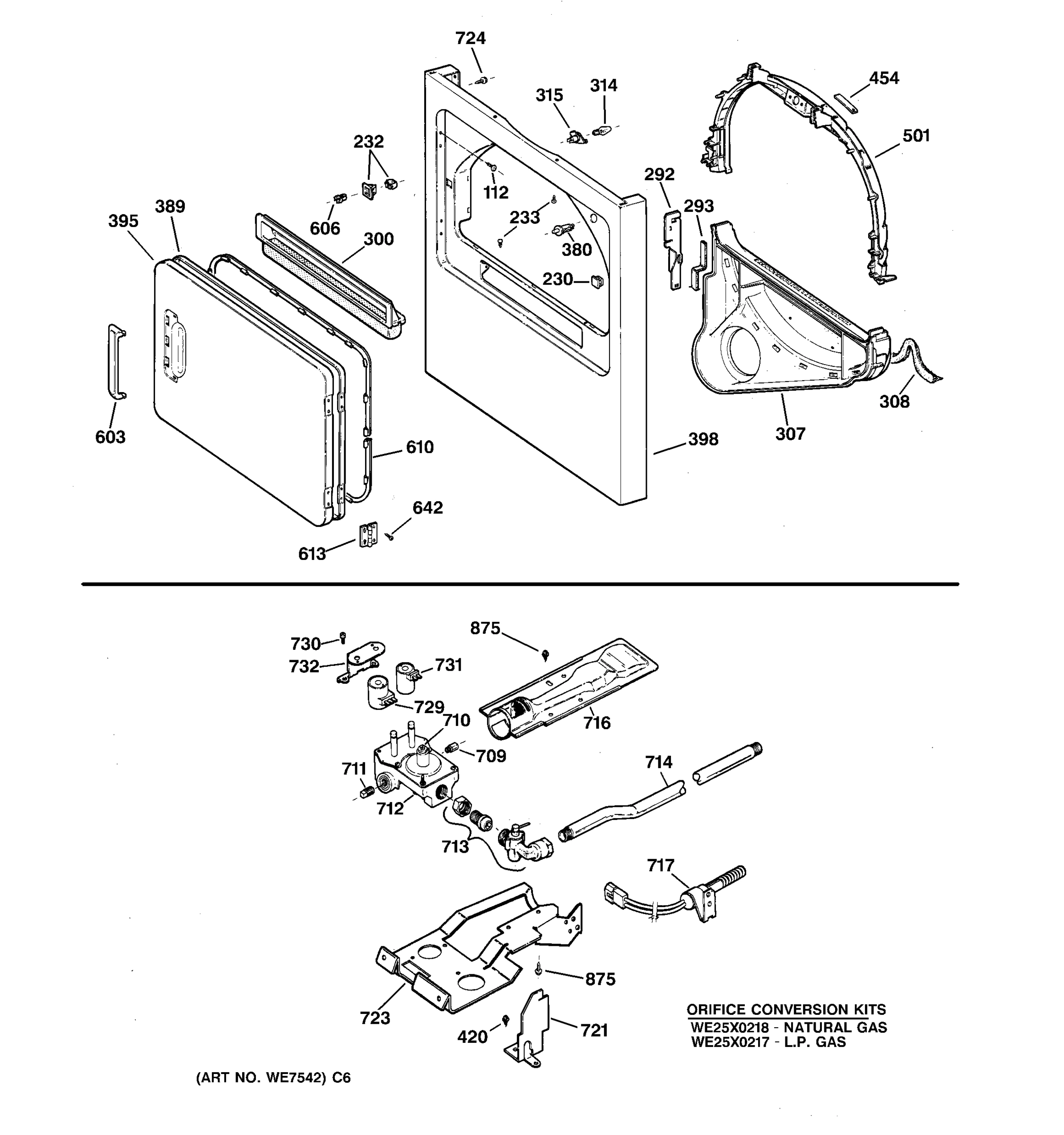 CABINET FRONT, GAS VALVE & BURNER ASM.